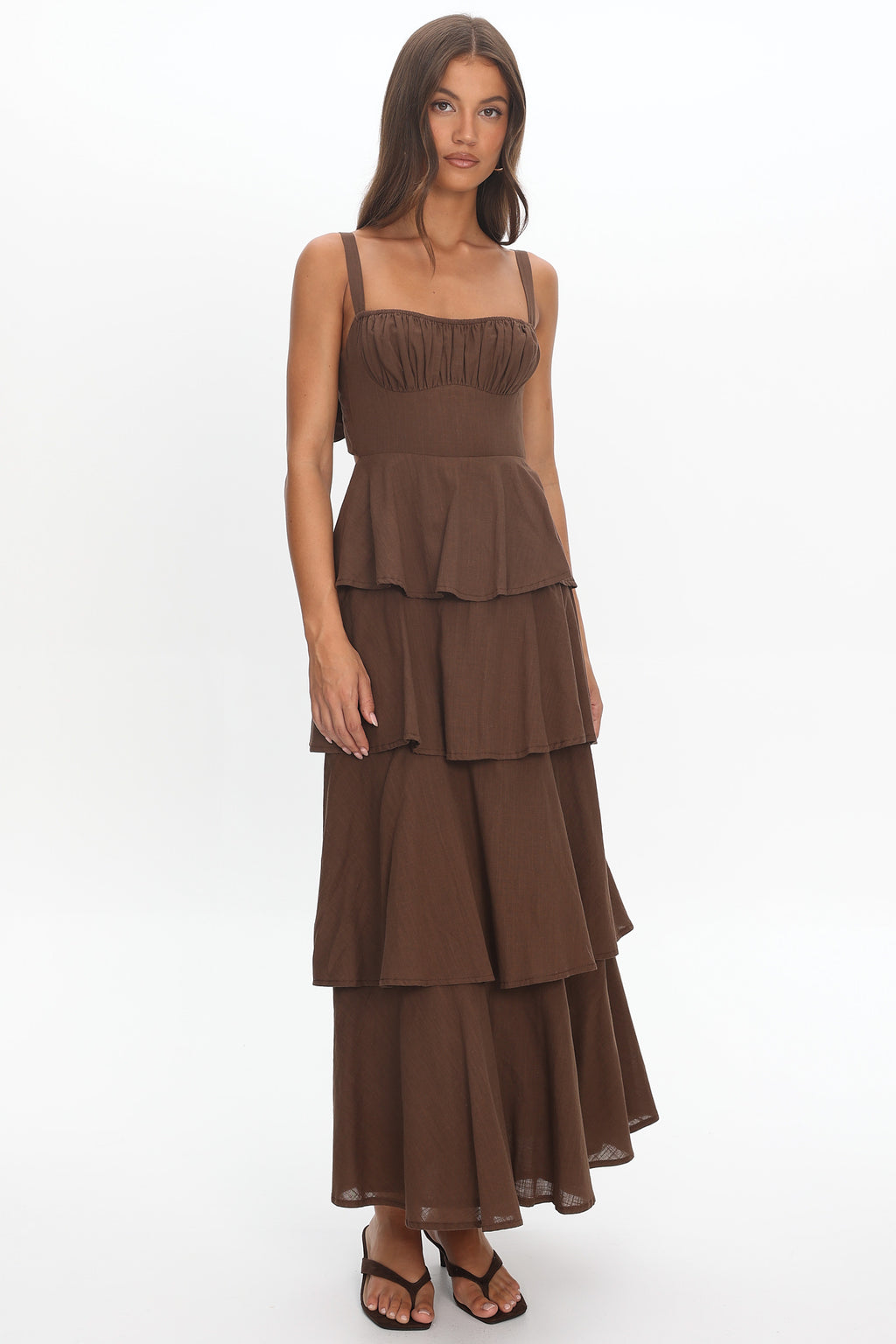 Provence Bloom Tiered Maxi Dress Chocolate by Selfie Leslie Australia