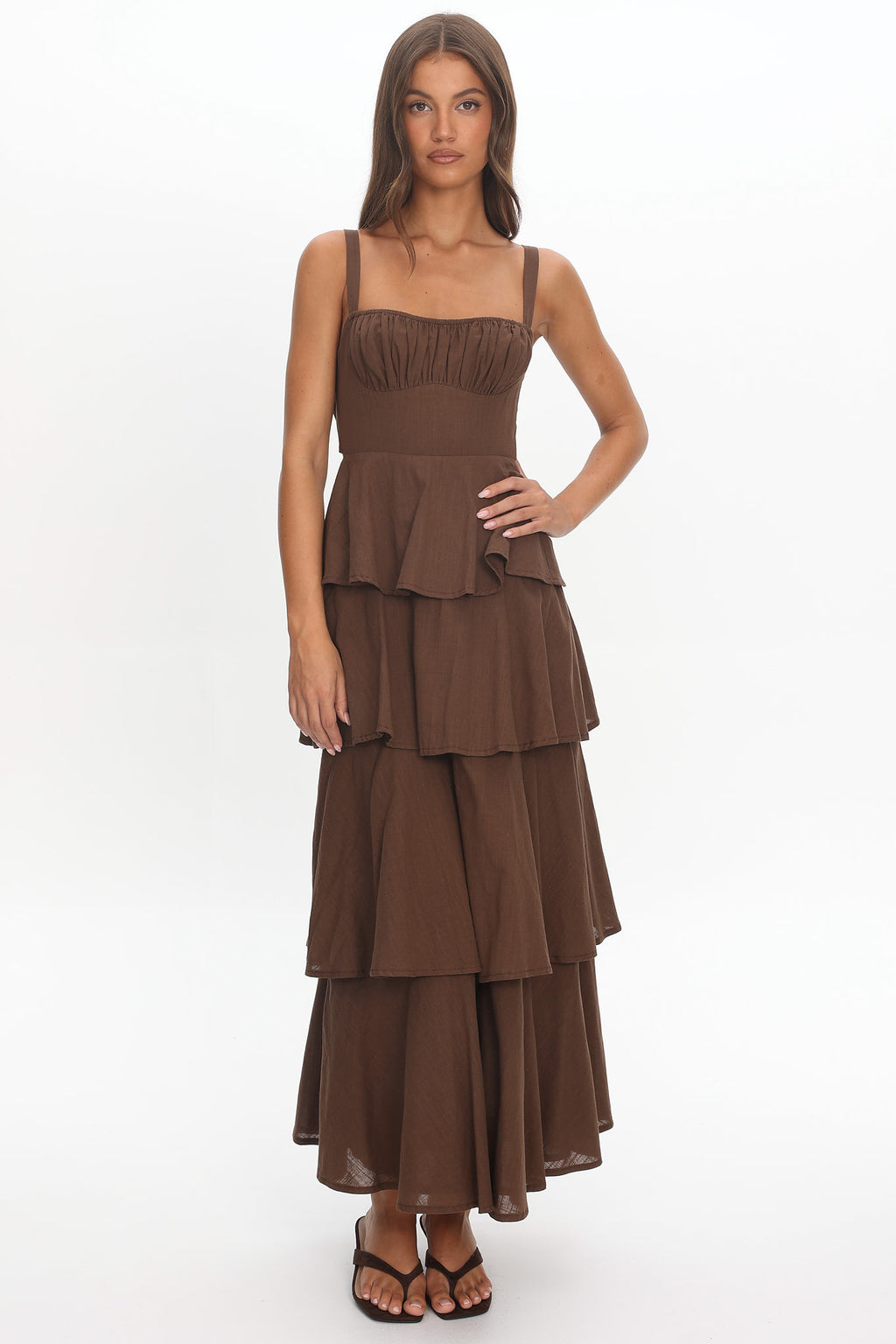 Provence Bloom Tiered Maxi Dress Chocolate by Selfie Leslie Australia