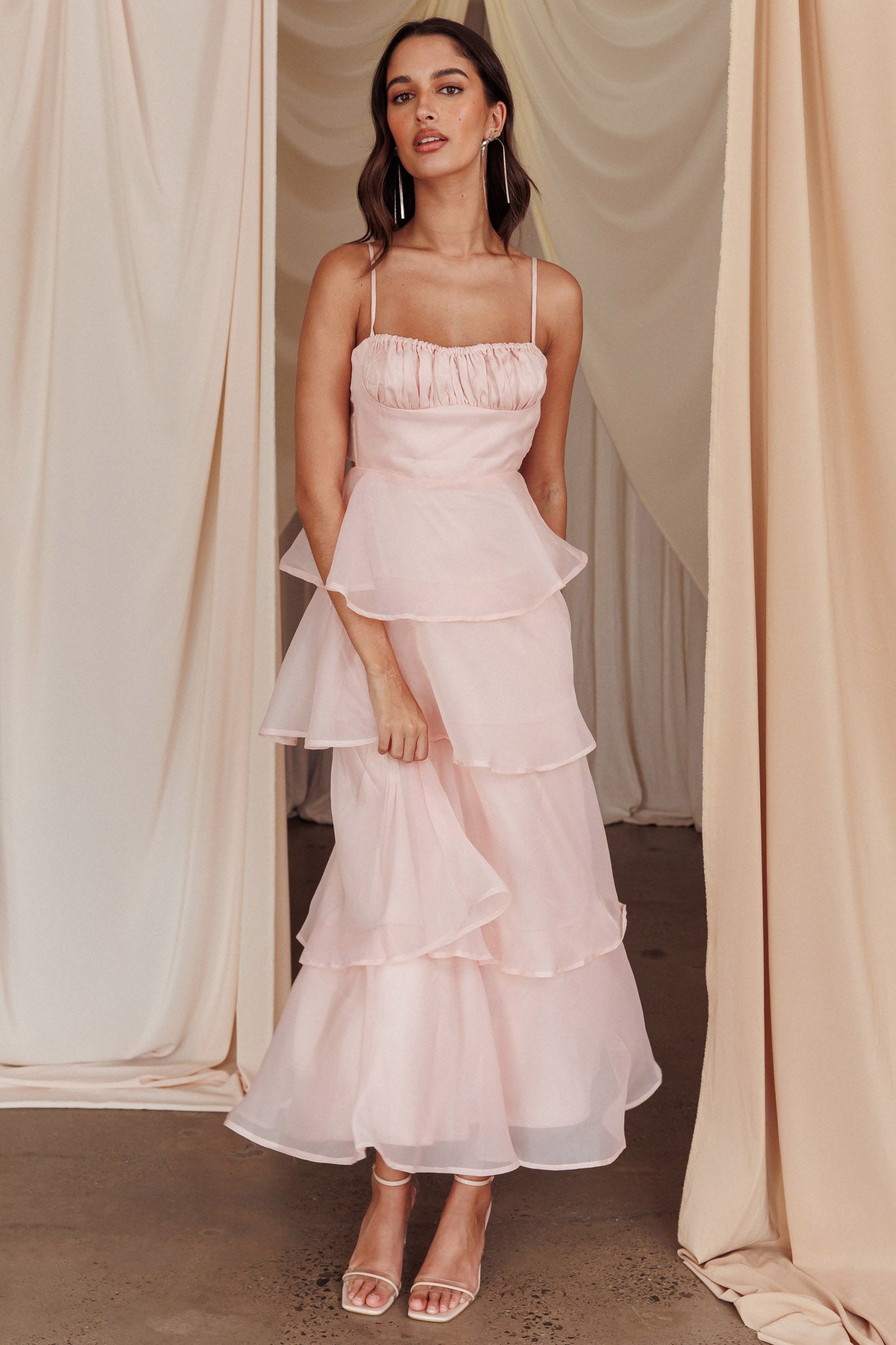 Provence Bloom Tiered Midi Dress Blush by Selfie Leslie Australia