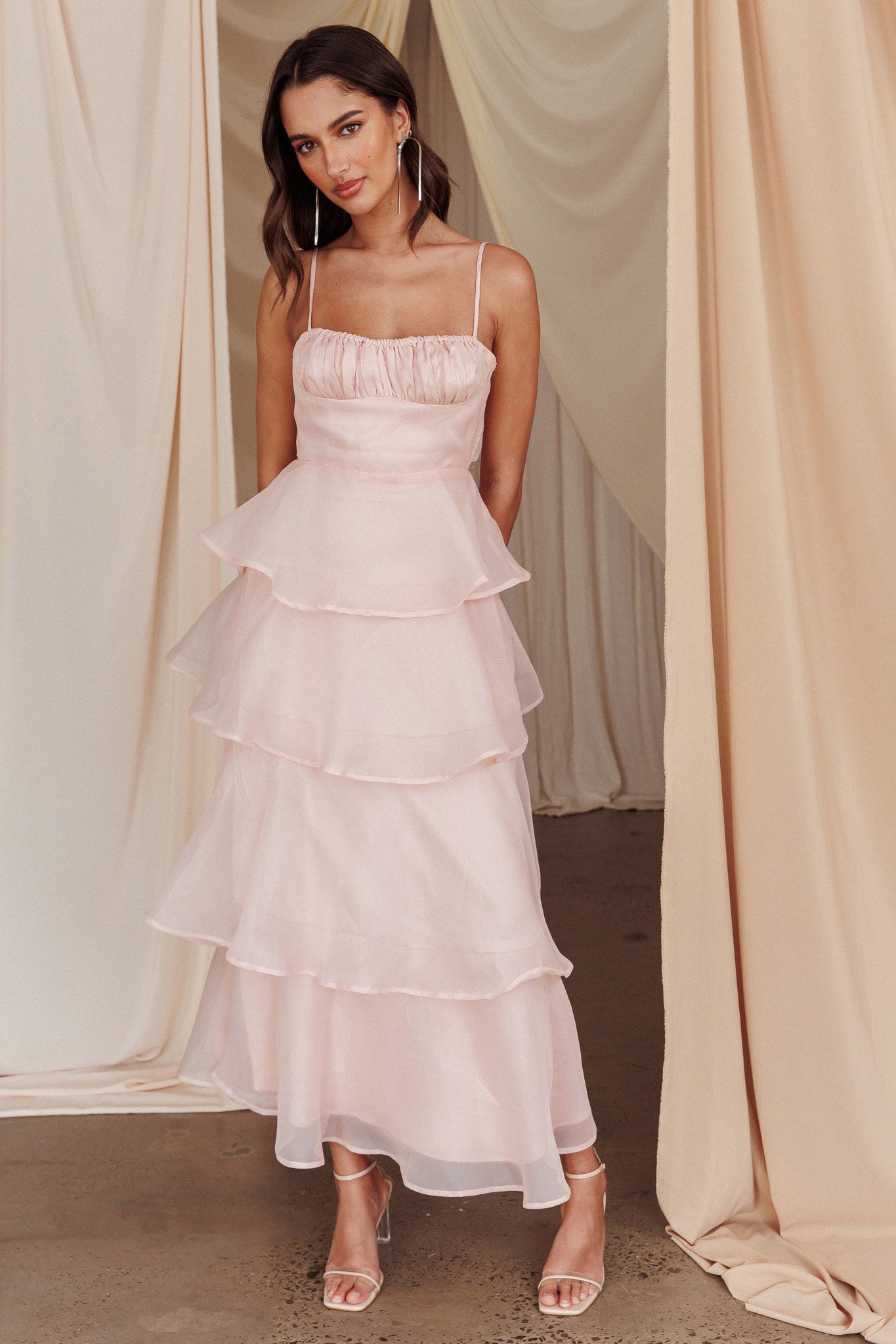 Shop the Provence Bloom Tiered Midi Dress Blush | Selfie Leslie Australia