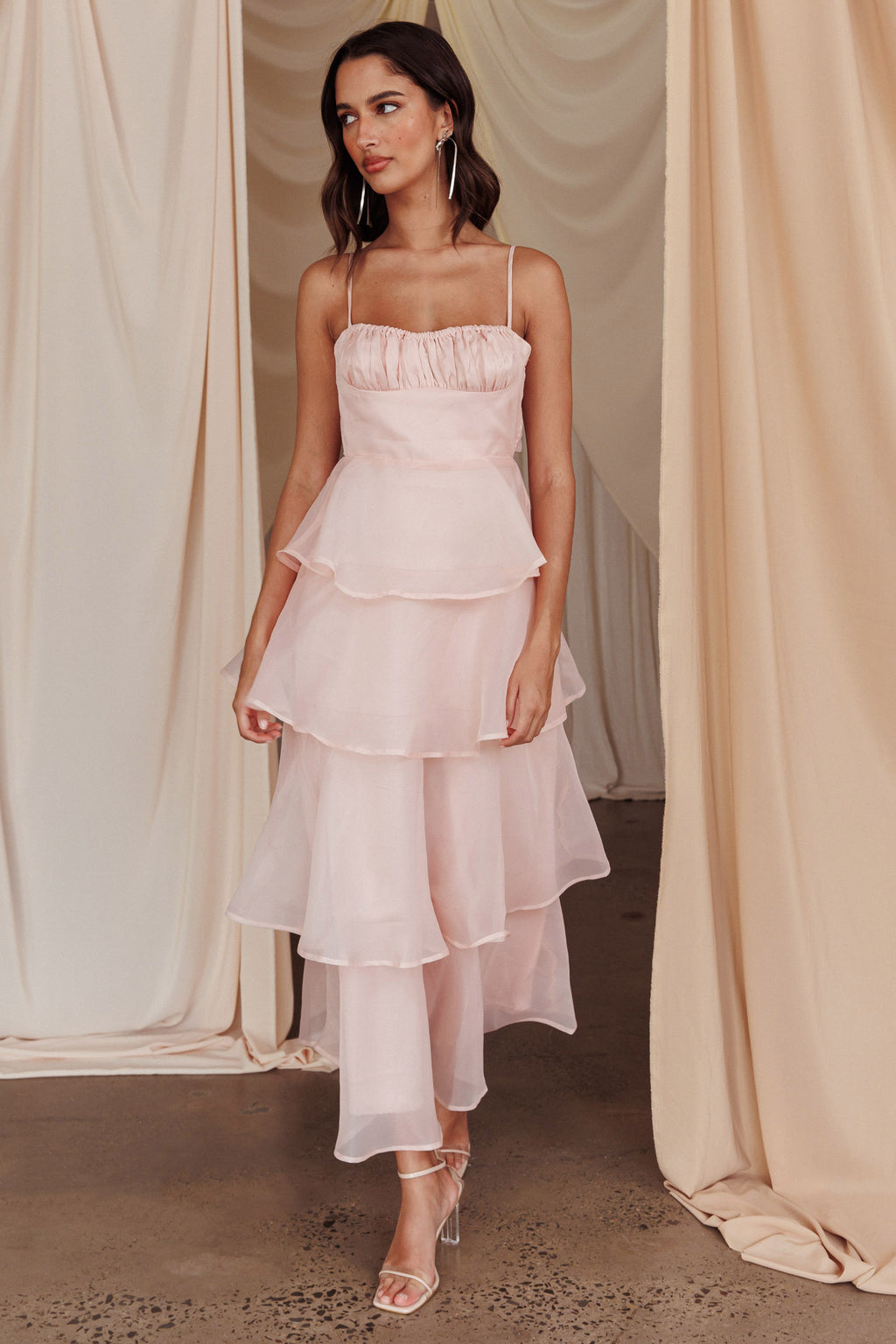 Provence Bloom Tiered Midi Dress Blush by Selfie Leslie Australia