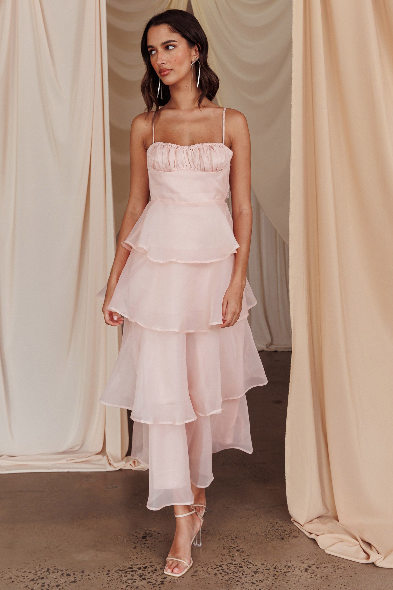Provence Bloom Tiered Midi Dress Blush by Selfie Leslie Australia