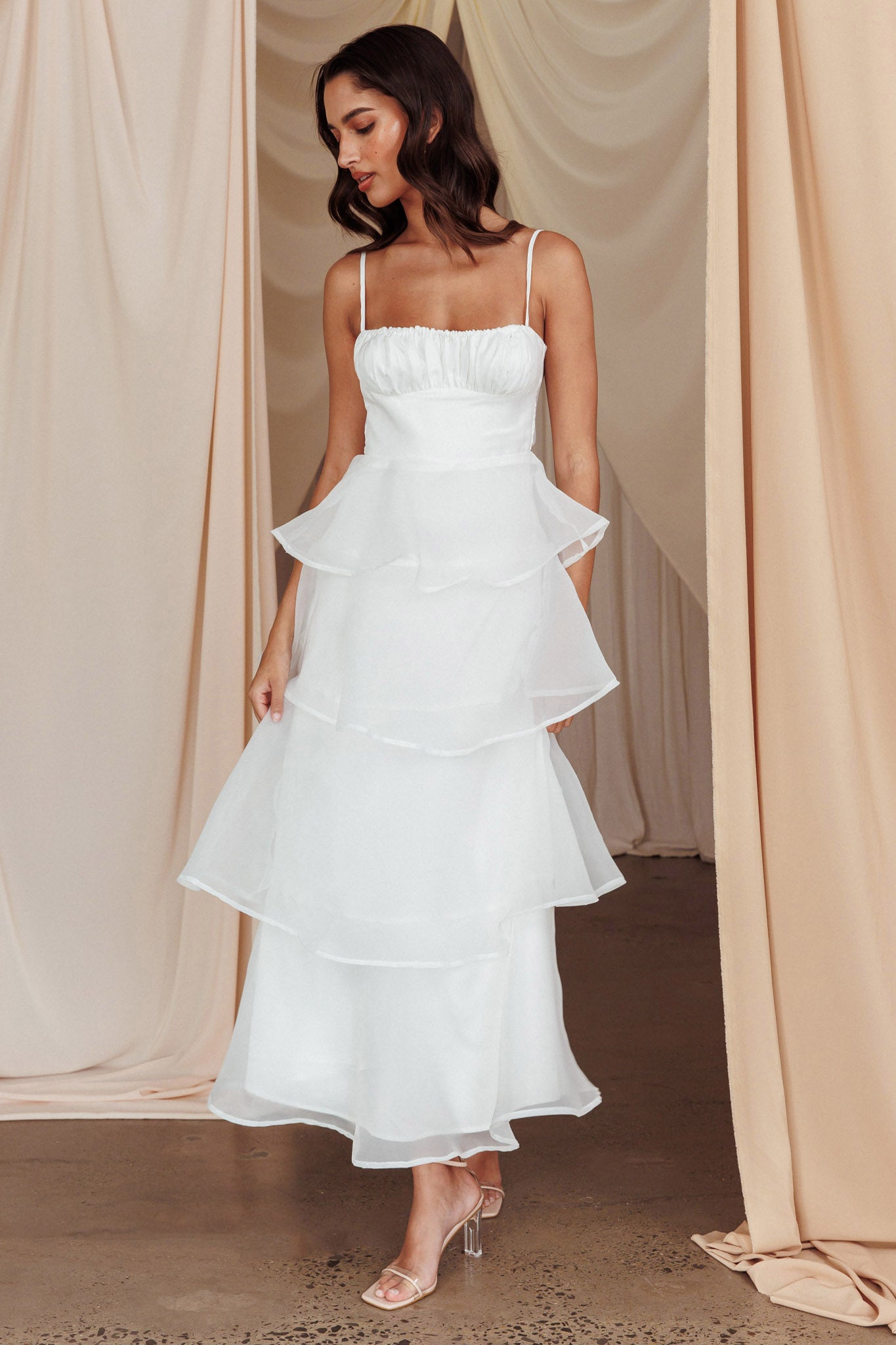 Provence Bloom Tiered Midi Dress White by Selfie Leslie Australia