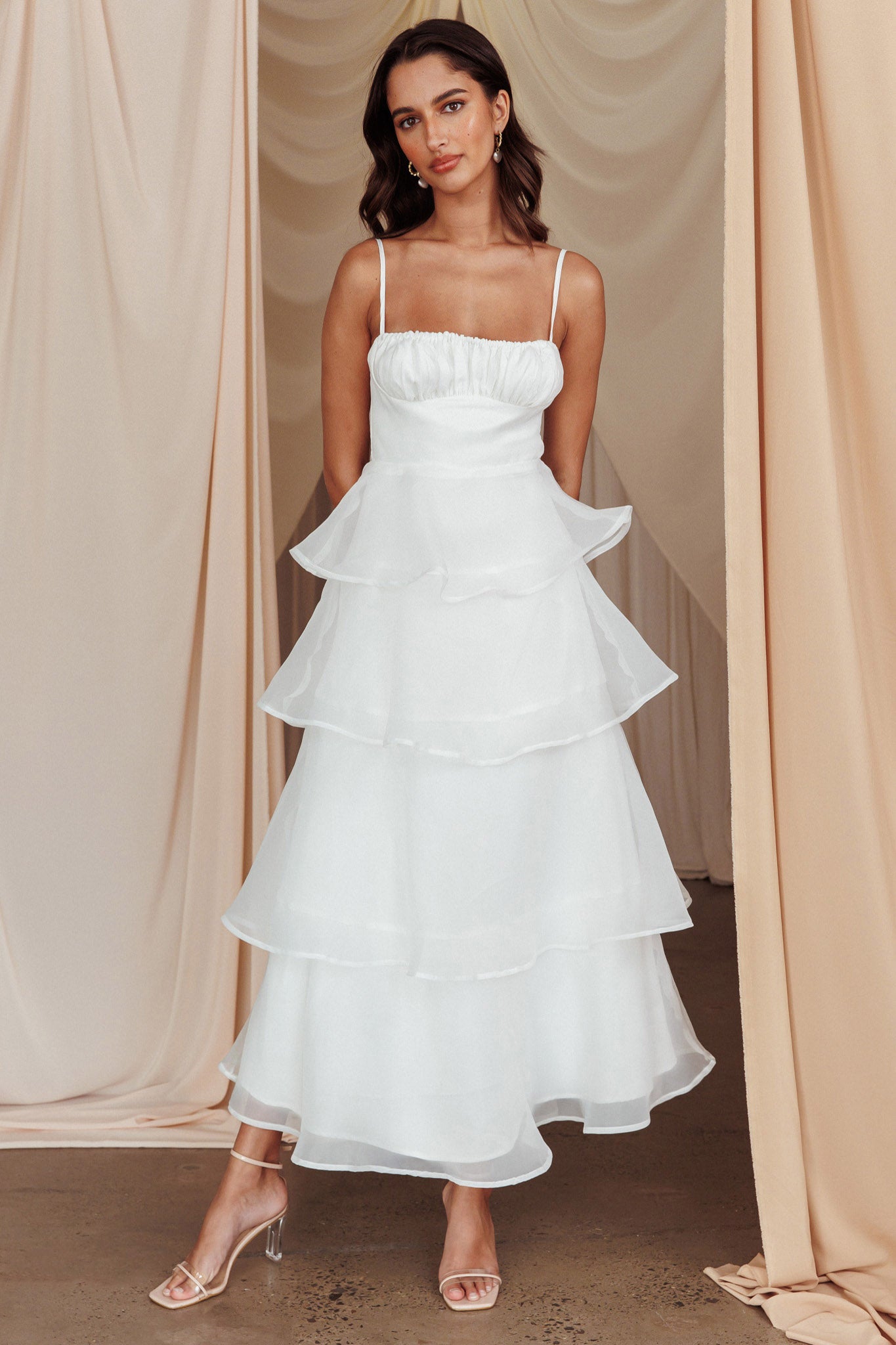 Provence Bloom Tiered Midi Dress White by Selfie Leslie Australia