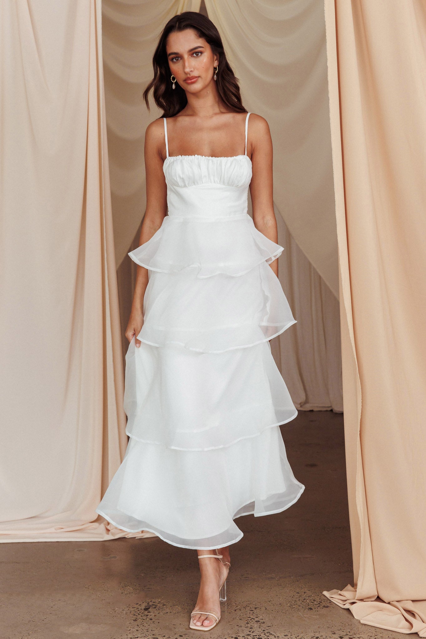 Provence Bloom Tiered Midi Dress White by Selfie Leslie Australia