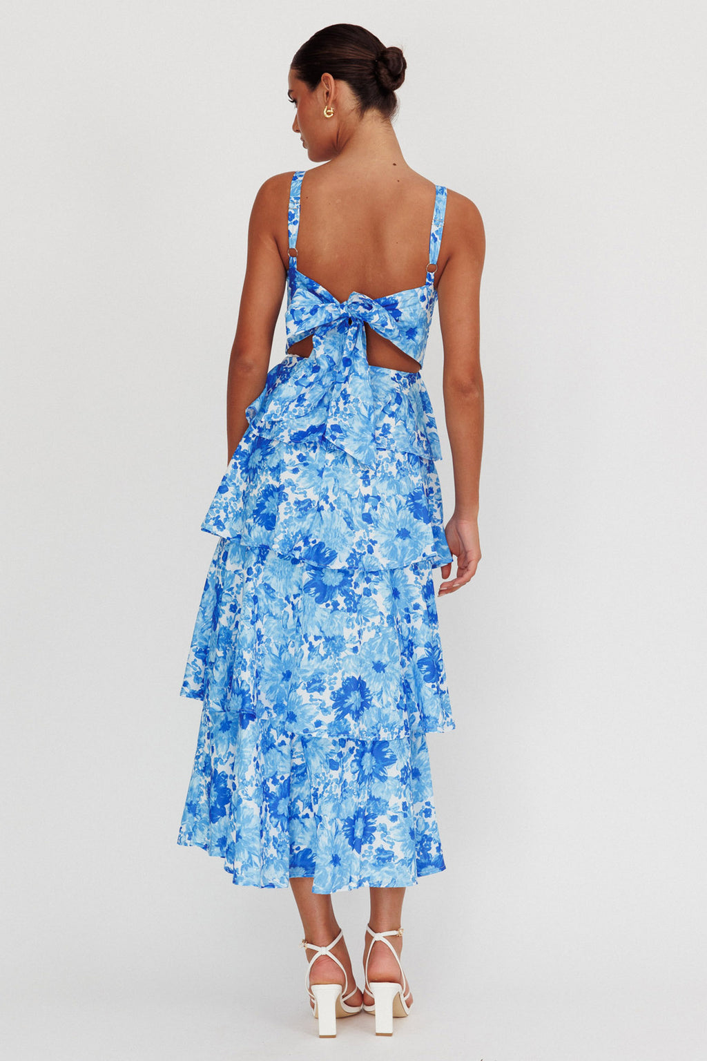 Provence Bloom Tiered Floral Maxi Dress Blue by Selfie Leslie Australia