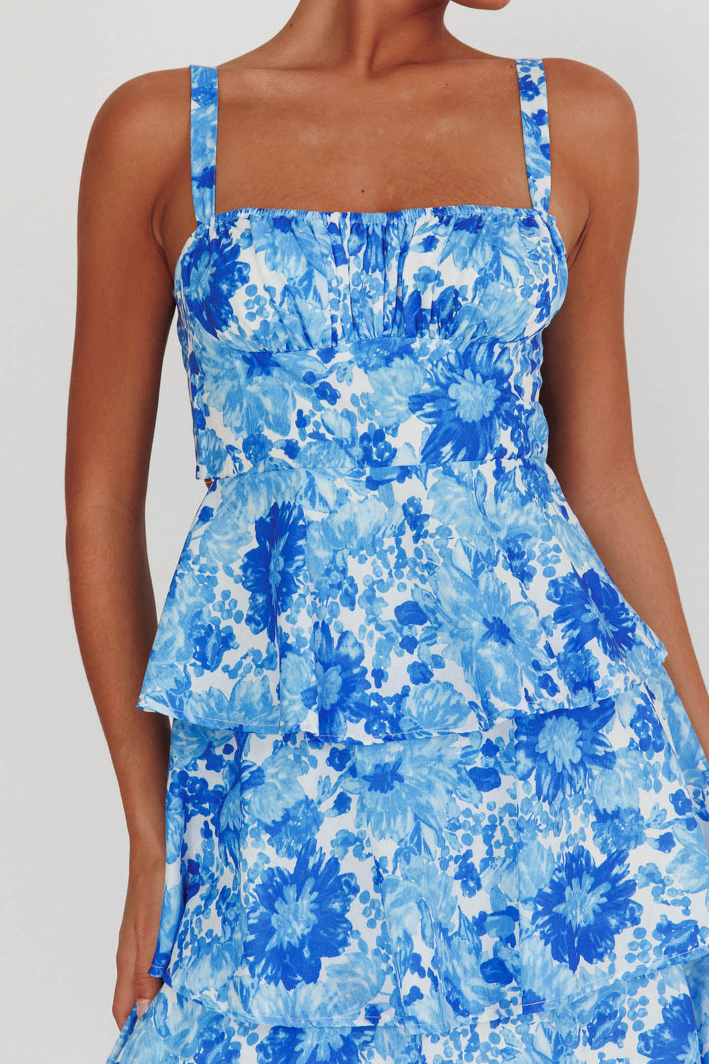 Provence Bloom Tiered Floral Maxi Dress Blue by Selfie Leslie Australia