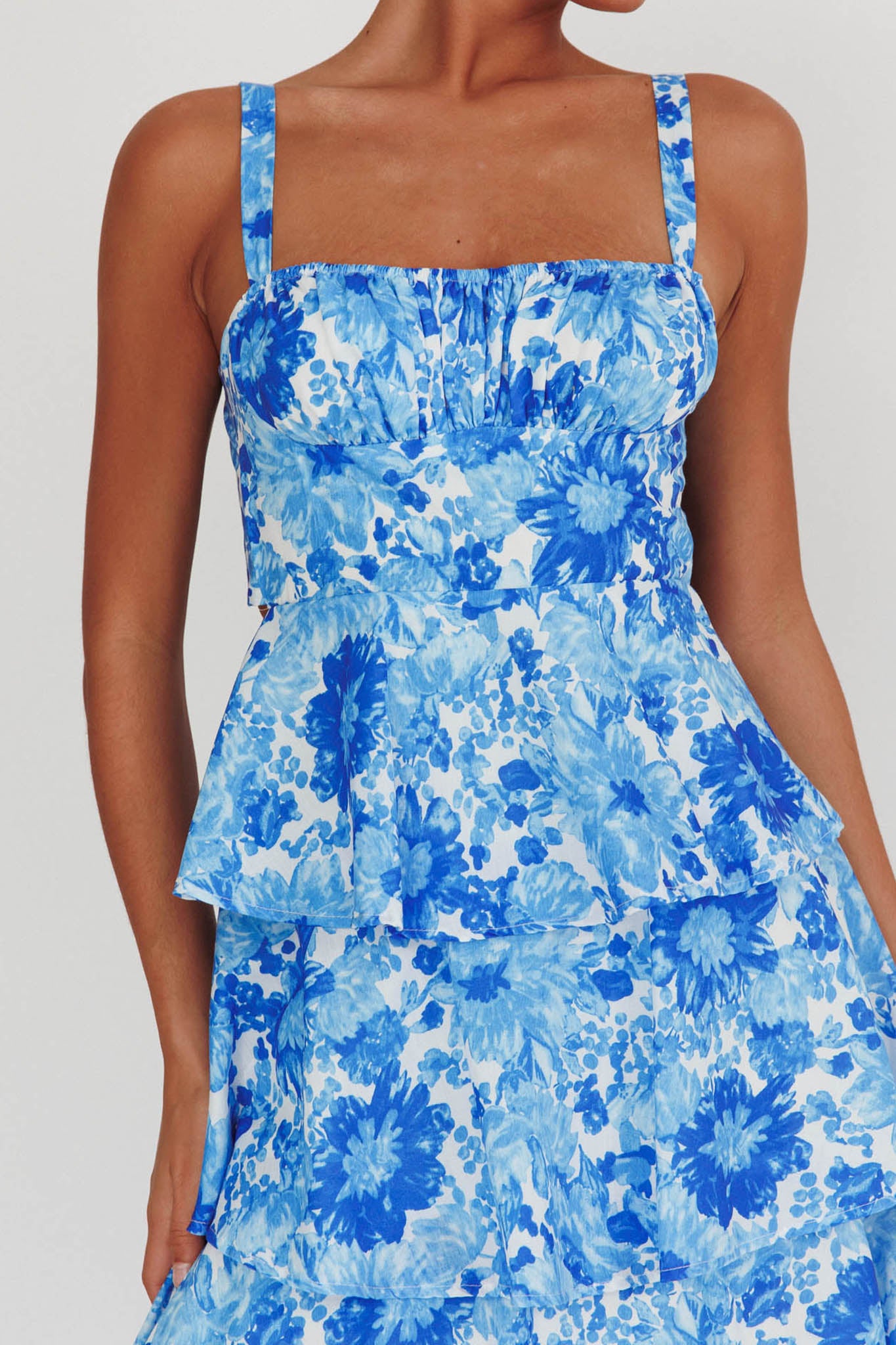 Provence Bloom Tiered Floral Maxi Dress Blue by Selfie Leslie Australia