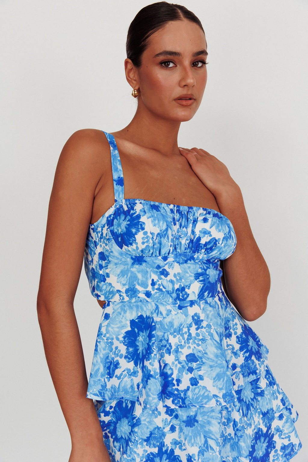 Provence Bloom Tiered Floral Maxi Dress Blue by Selfie Leslie Australia