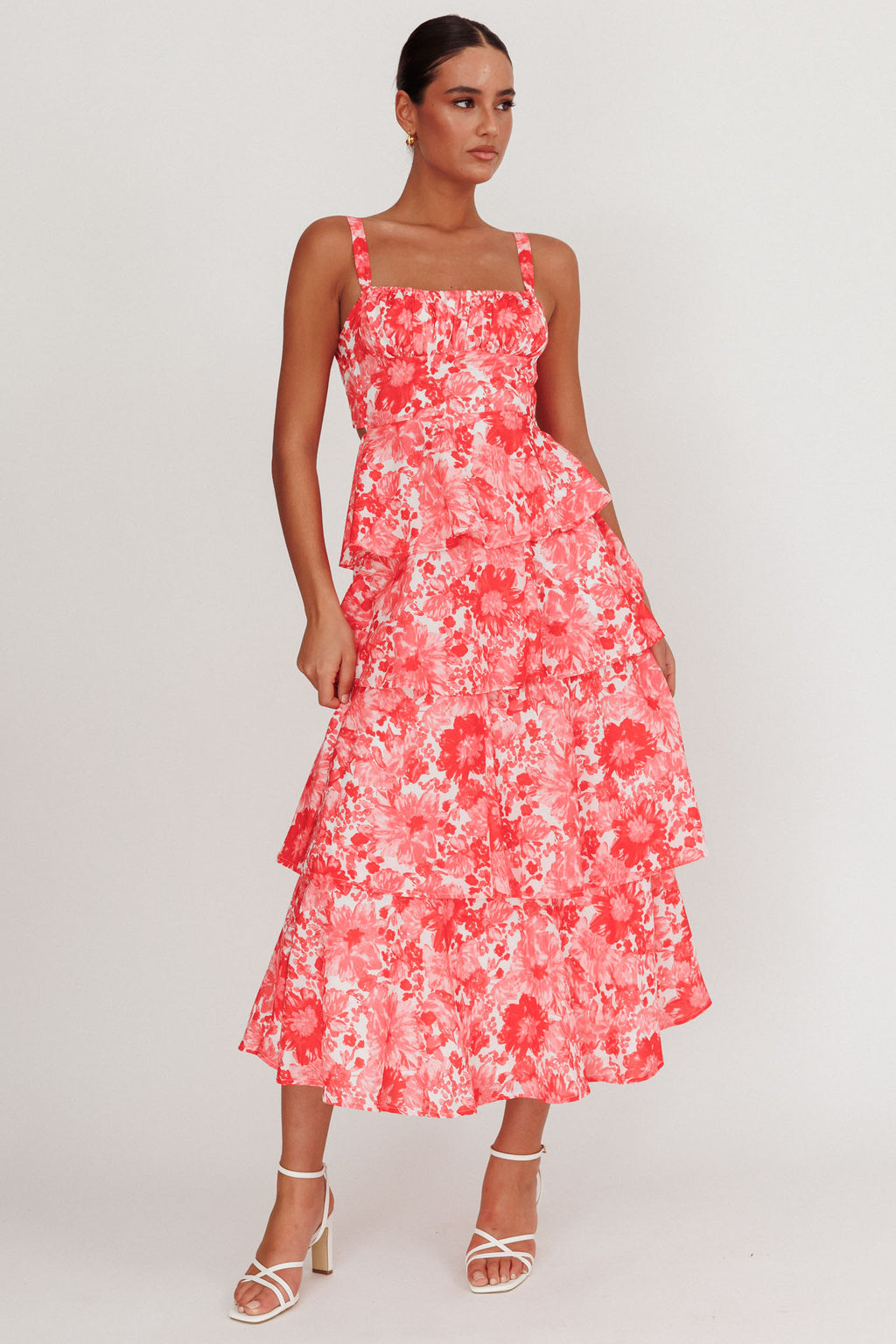 Provence Bloom Tiered Floral Maxi Dress Pink by Selfie Leslie Australia