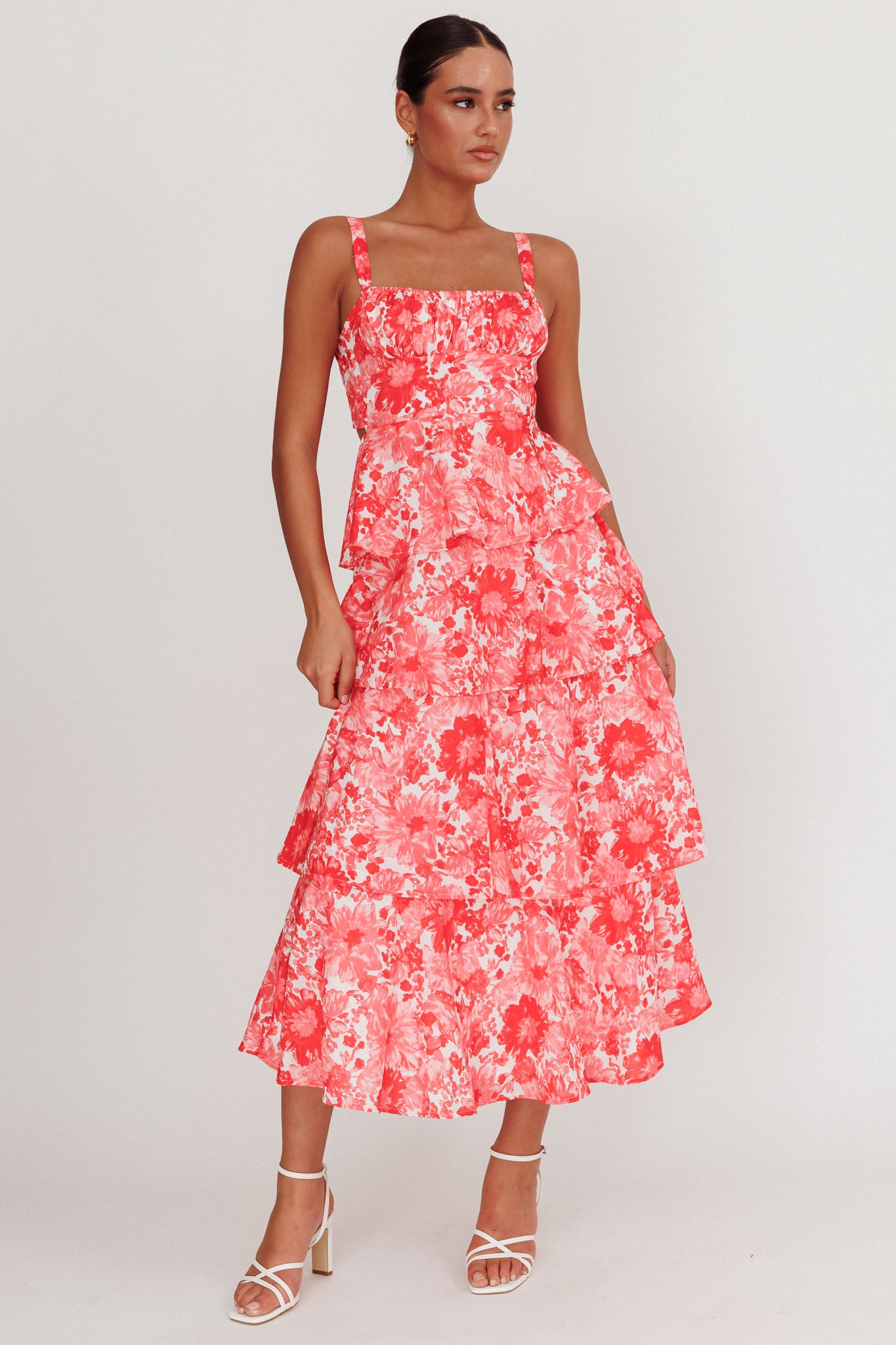 Provence Bloom Tiered Floral Maxi Dress Pink by Selfie Leslie Australia