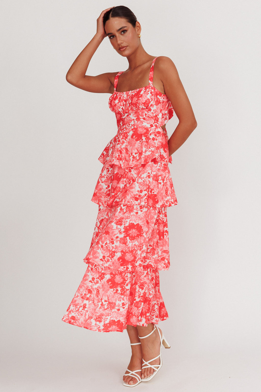 Provence Bloom Tiered Floral Maxi Dress Pink by Selfie Leslie Australia