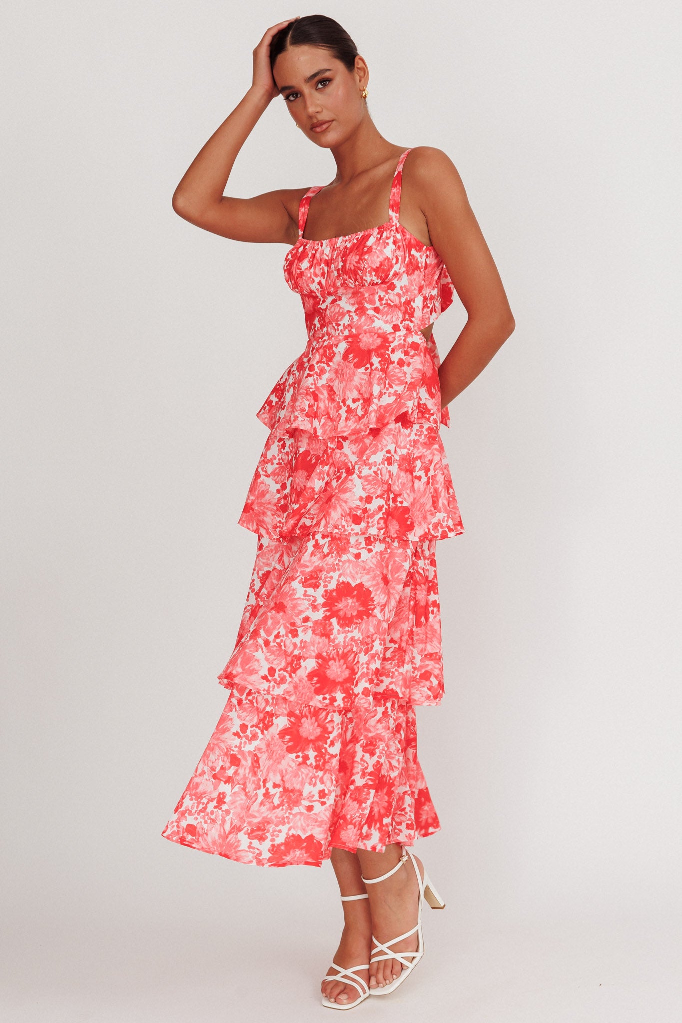 Provence Bloom Tiered Floral Maxi Dress Pink by Selfie Leslie Australia