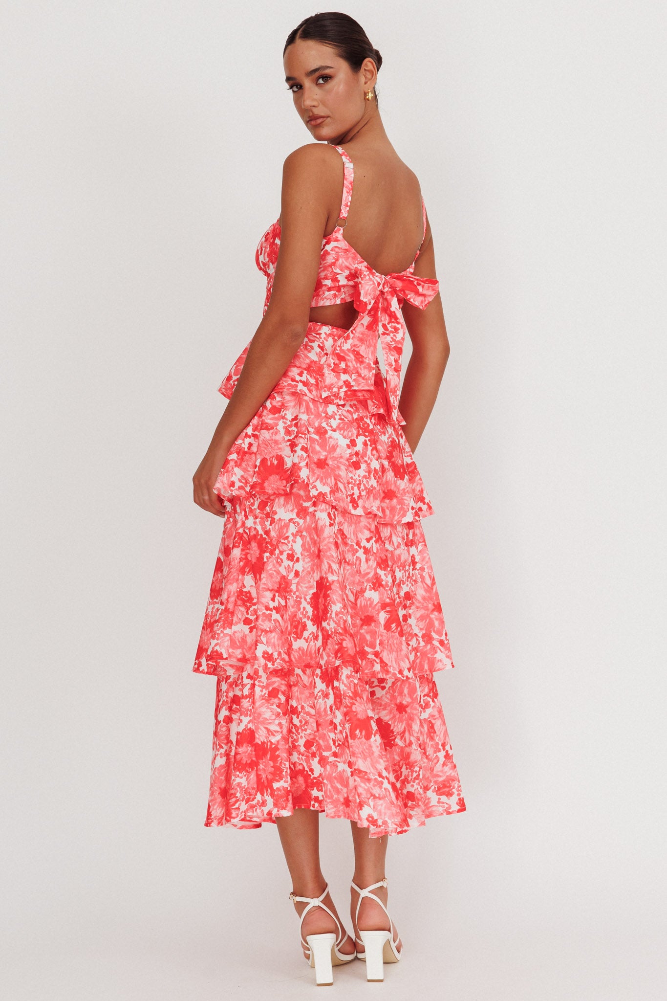 Provence Bloom Tiered Floral Maxi Dress Pink by Selfie Leslie Australia
