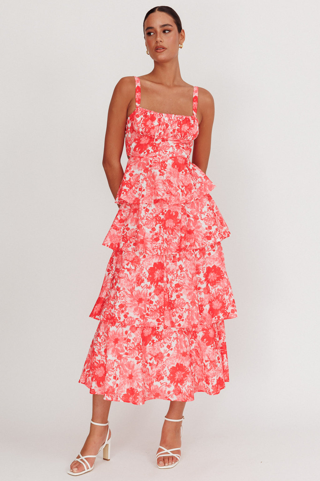 Provence Bloom Tiered Floral Maxi Dress Pink by Selfie Leslie Australia
