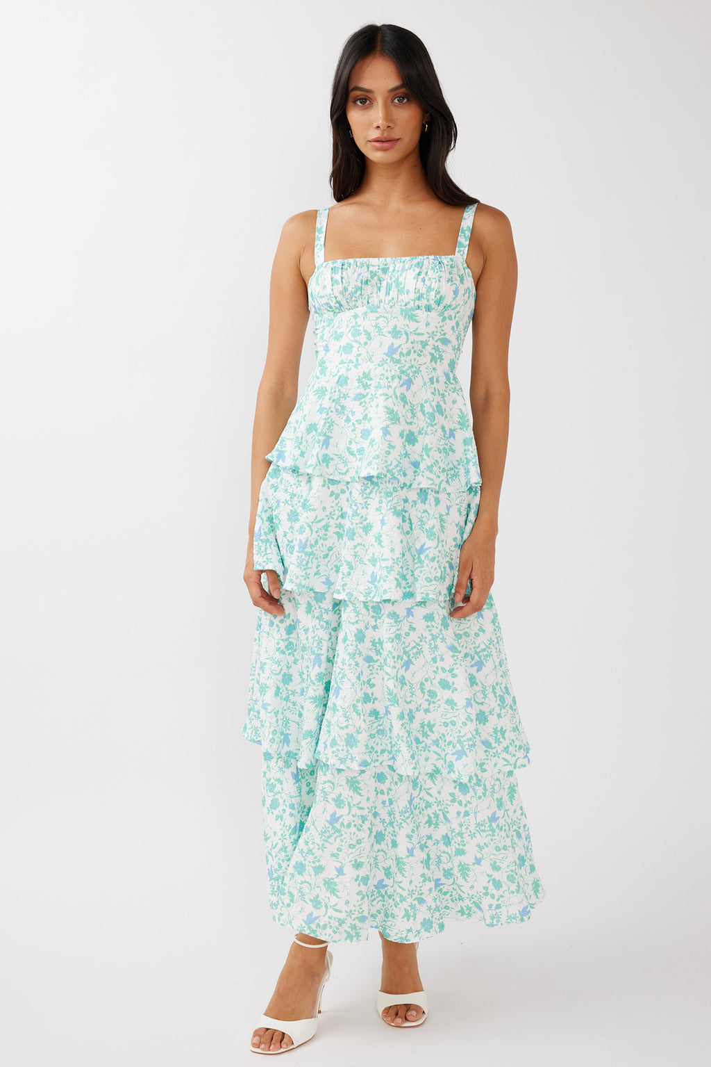 Provence Bloom Tiered Midi Dress Floral Green by Selfie Leslie Australia