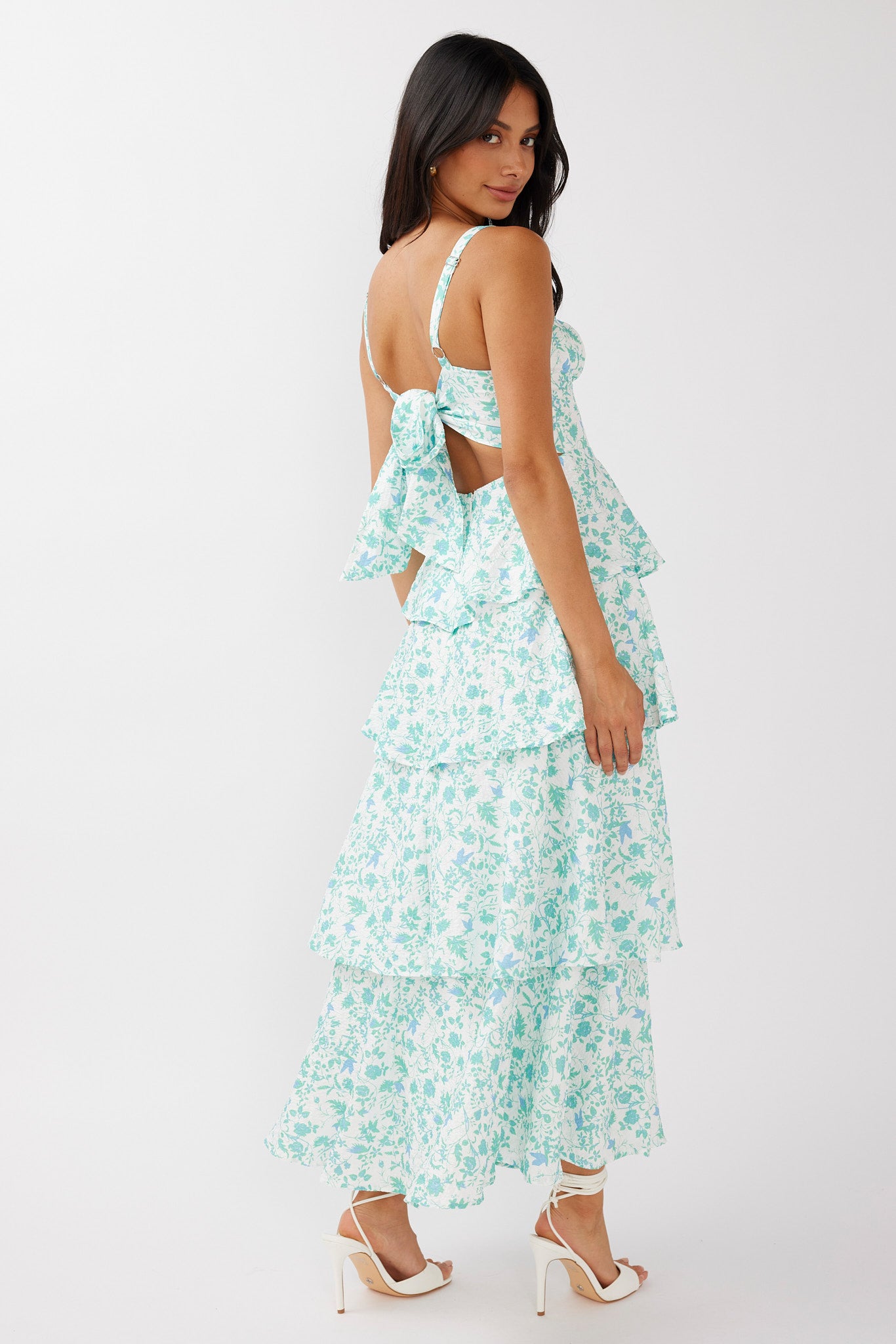 Provence Bloom Tiered Midi Dress Floral Green by Selfie Leslie Australia
