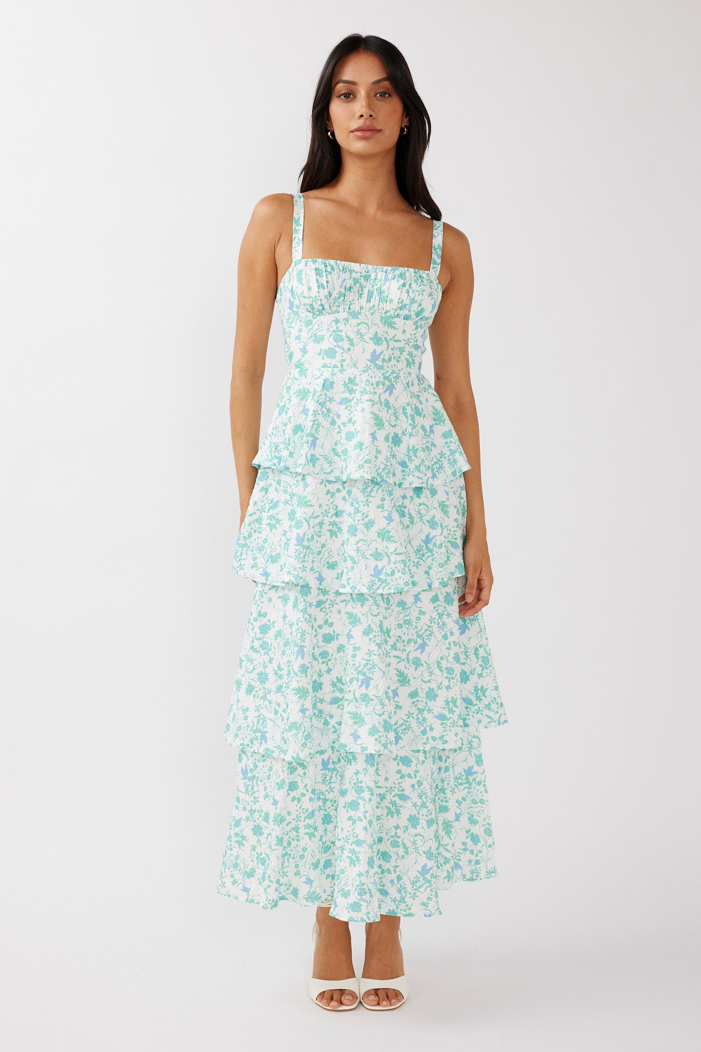 Provence Bloom Tiered Midi Dress Floral Green by Selfie Leslie Australia