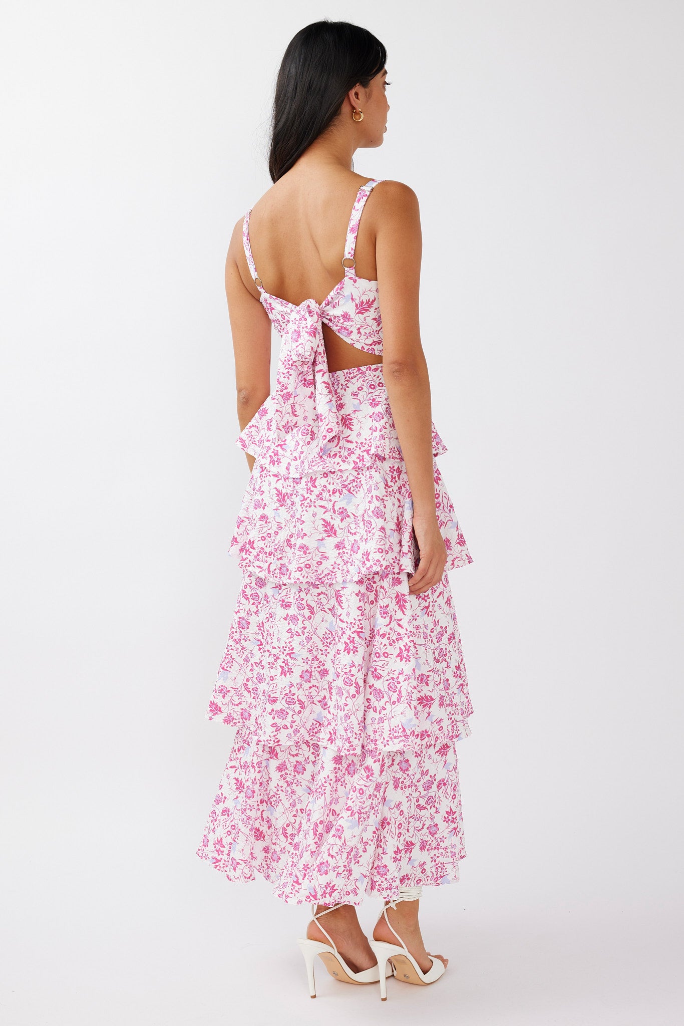 Provence Bloom Tiered Midi Dress Floral Pink by Selfie Leslie Australia