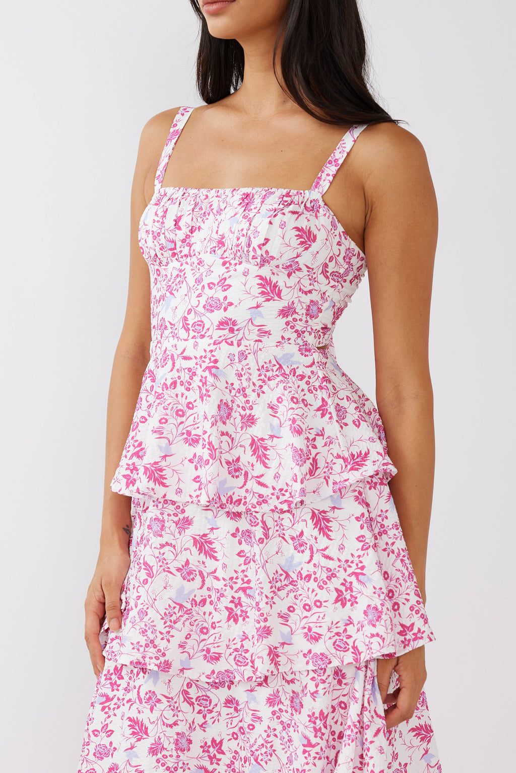 Provence Bloom Tiered Midi Dress Floral Pink by Selfie Leslie Australia