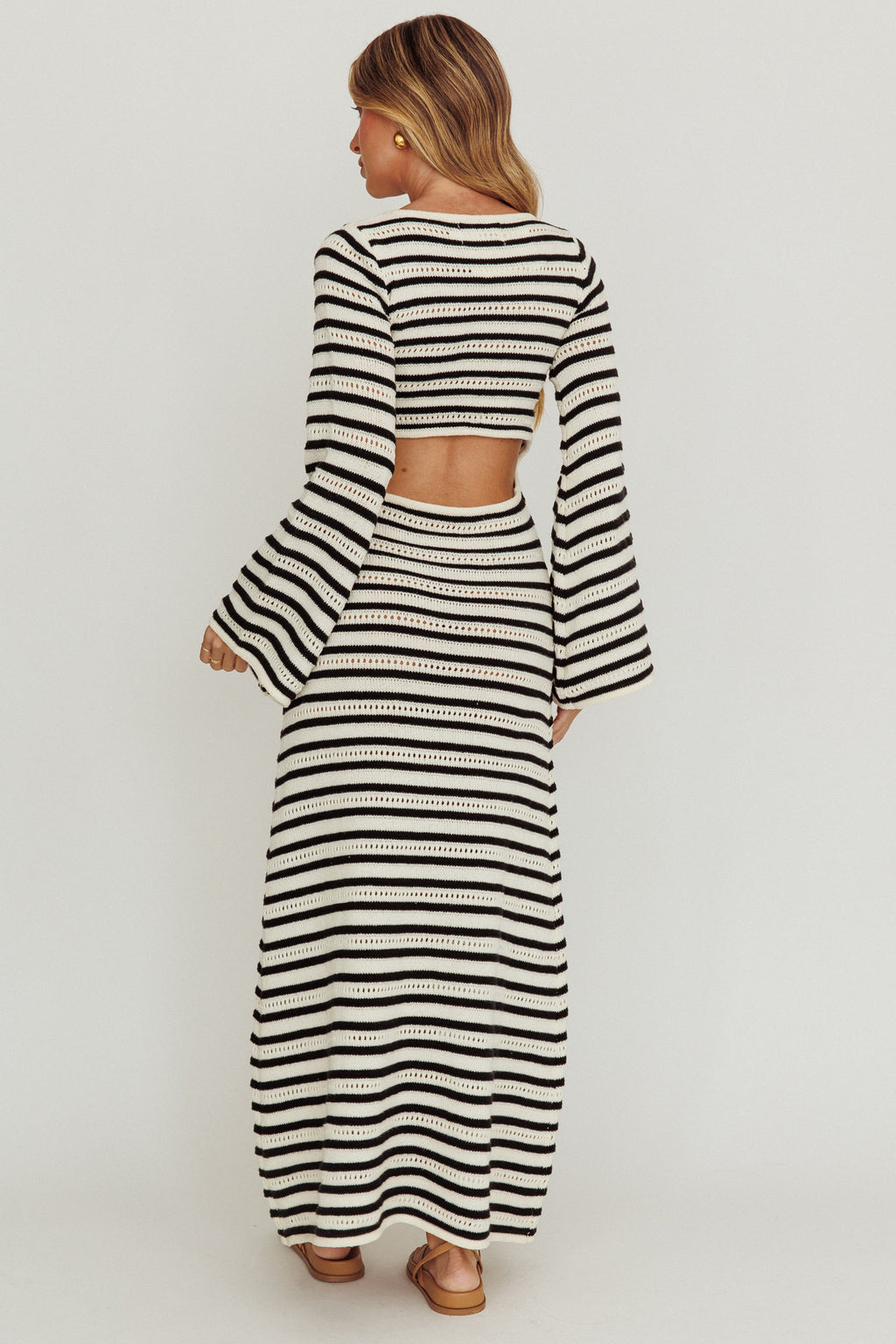 Meredith Long Sleeve Cut-Out Maxi Dress Cream Black by Selfie Leslie Australia