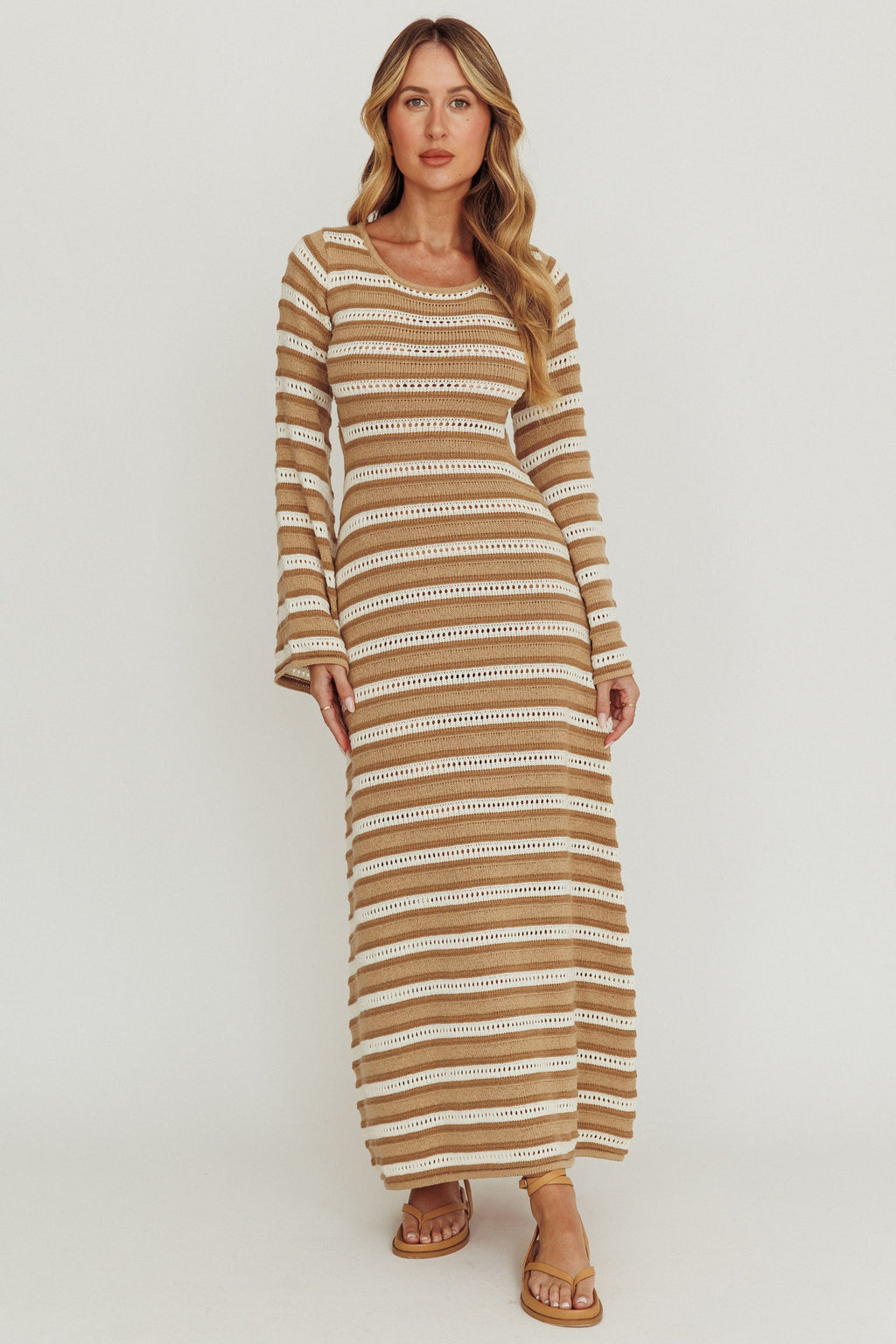 Meredith Long Sleeve Cut-Out Maxi Dress Chocolate by Selfie Leslie Australia