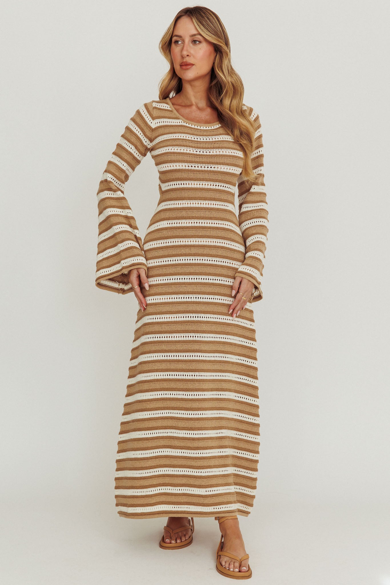 Meredith Long Sleeve Cut-Out Maxi Dress Chocolate by Selfie Leslie Australia