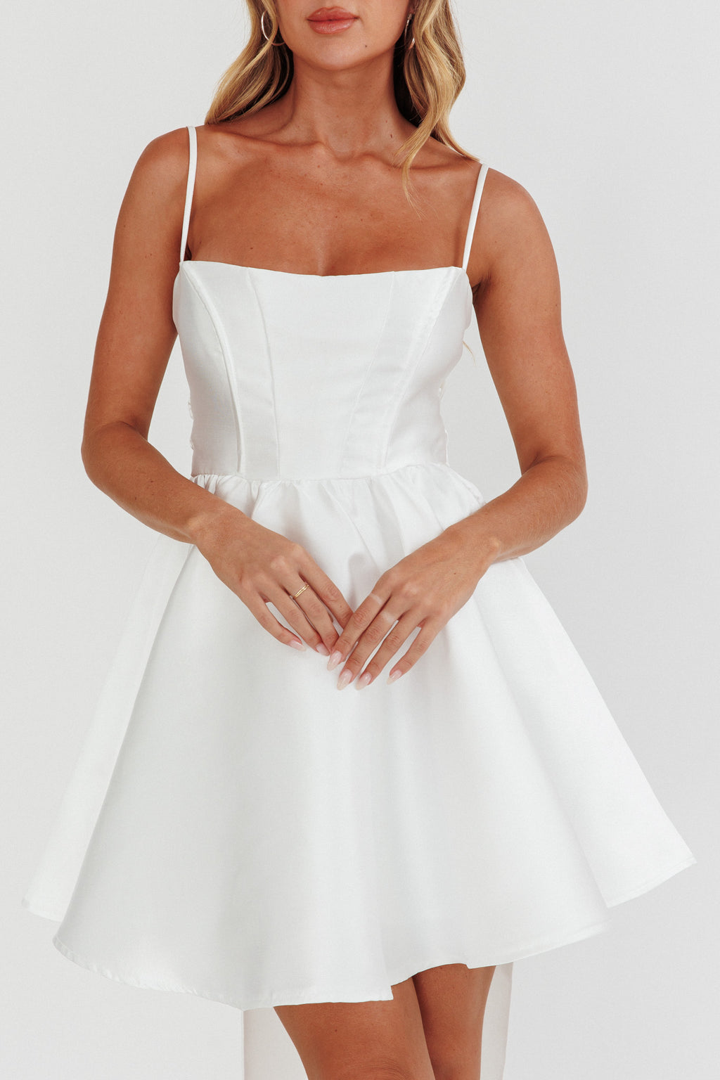 Athens Flared Bow Mini Dress White by Selfie Leslie Australia