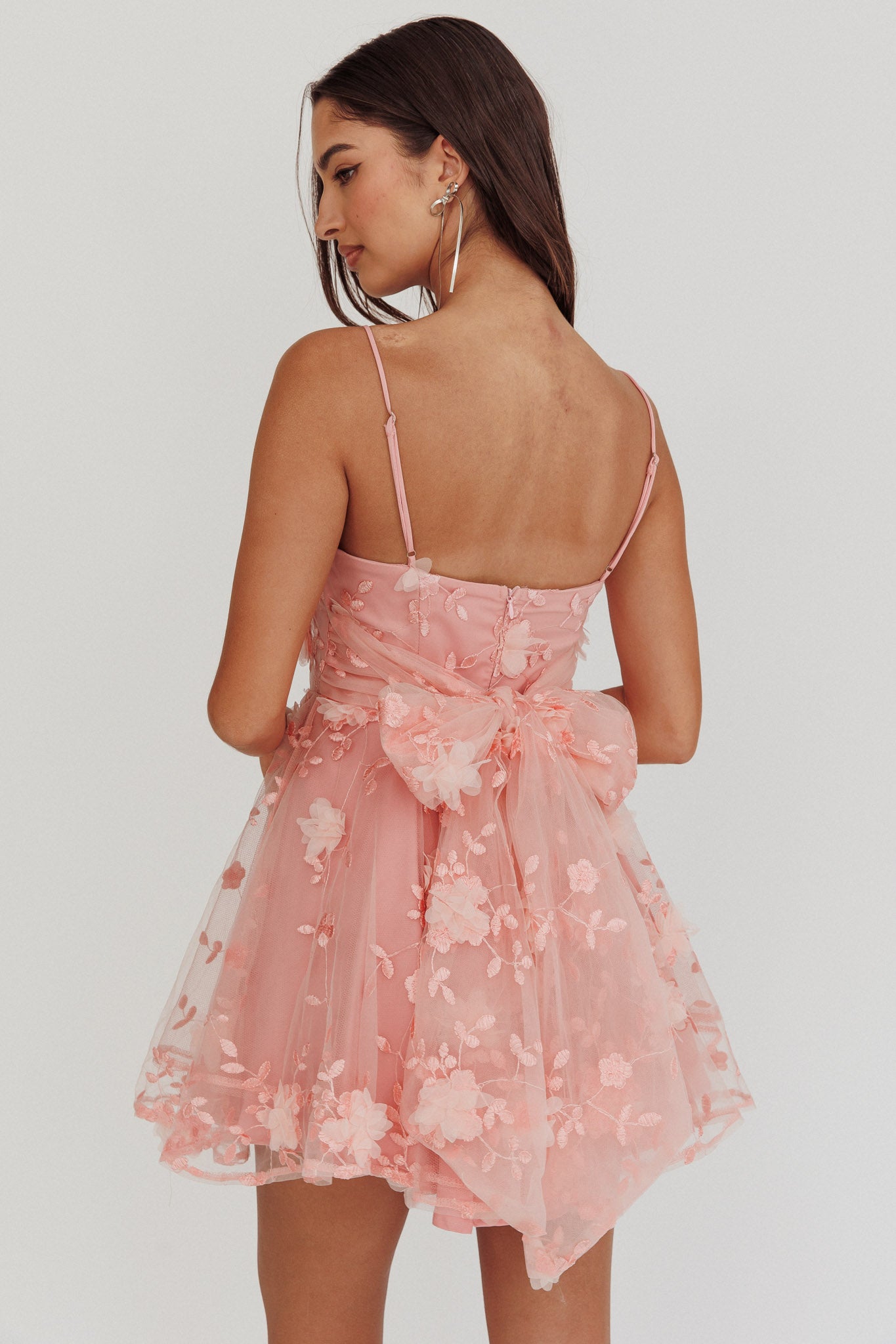 Athens Floral Bow Mini Dress Pink by Selfie Leslie Australia