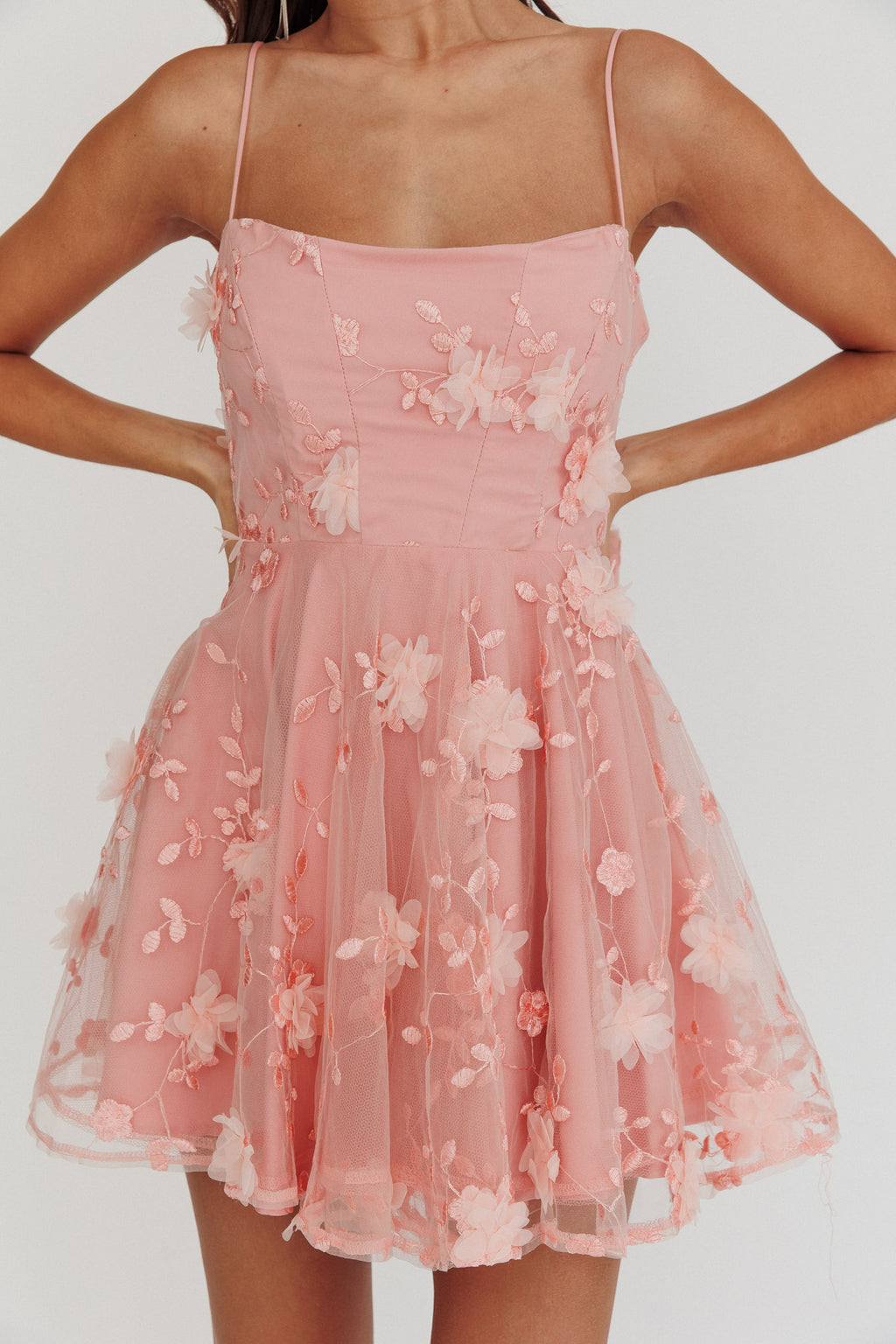 Athens Floral Bow Mini Dress Pink by Selfie Leslie Australia