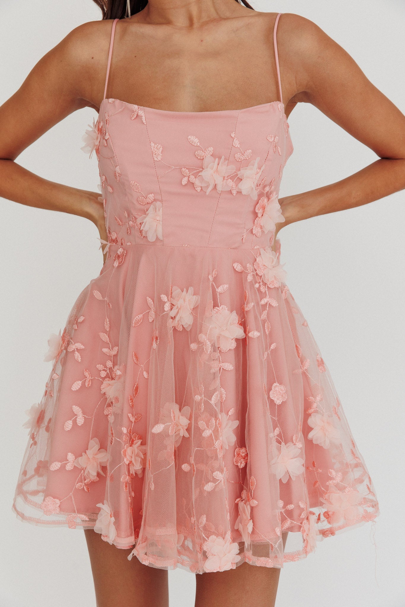Athens Floral Bow Mini Dress Pink by Selfie Leslie Australia