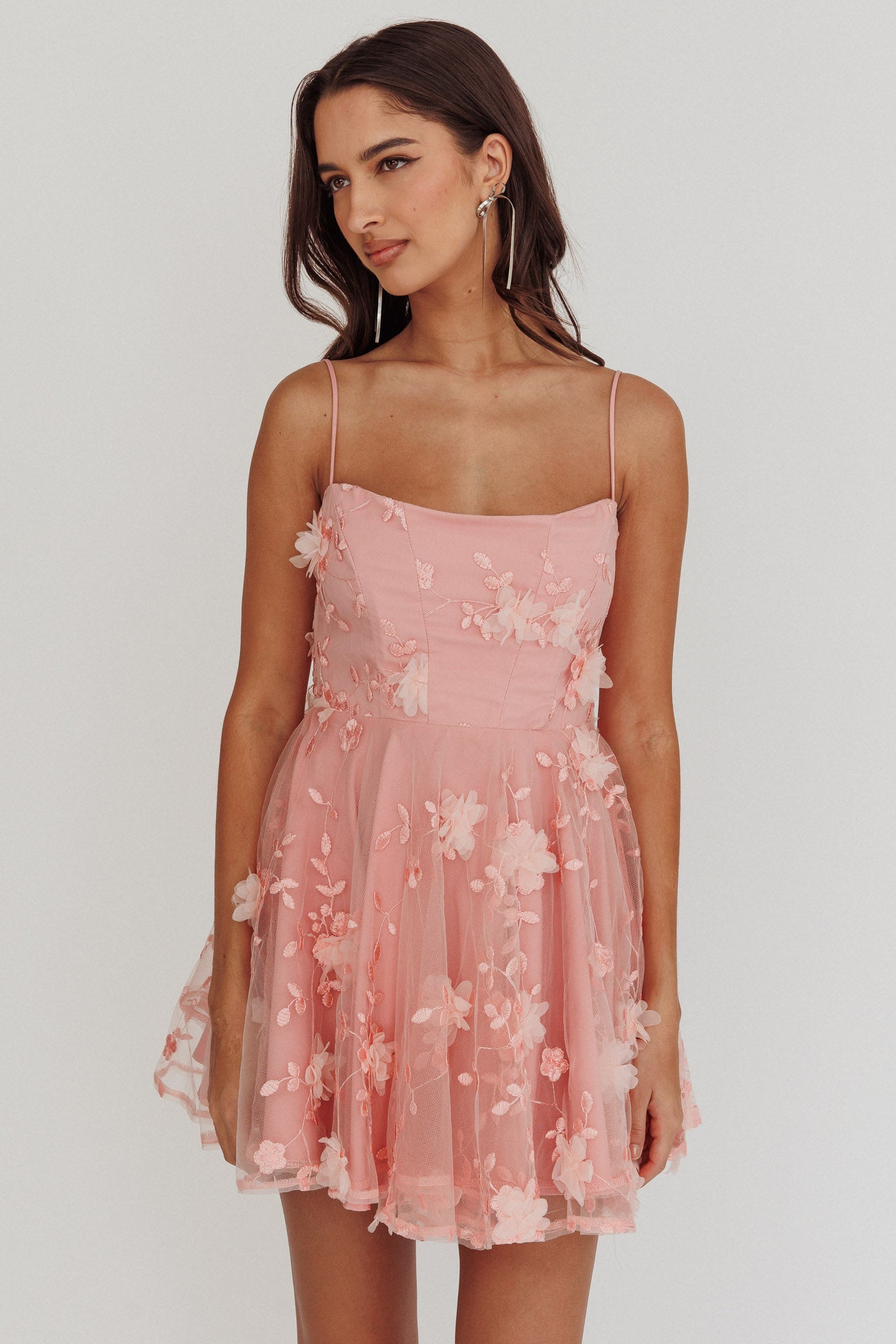 Athens Floral Bow Mini Dress Pink by Selfie Leslie Australia