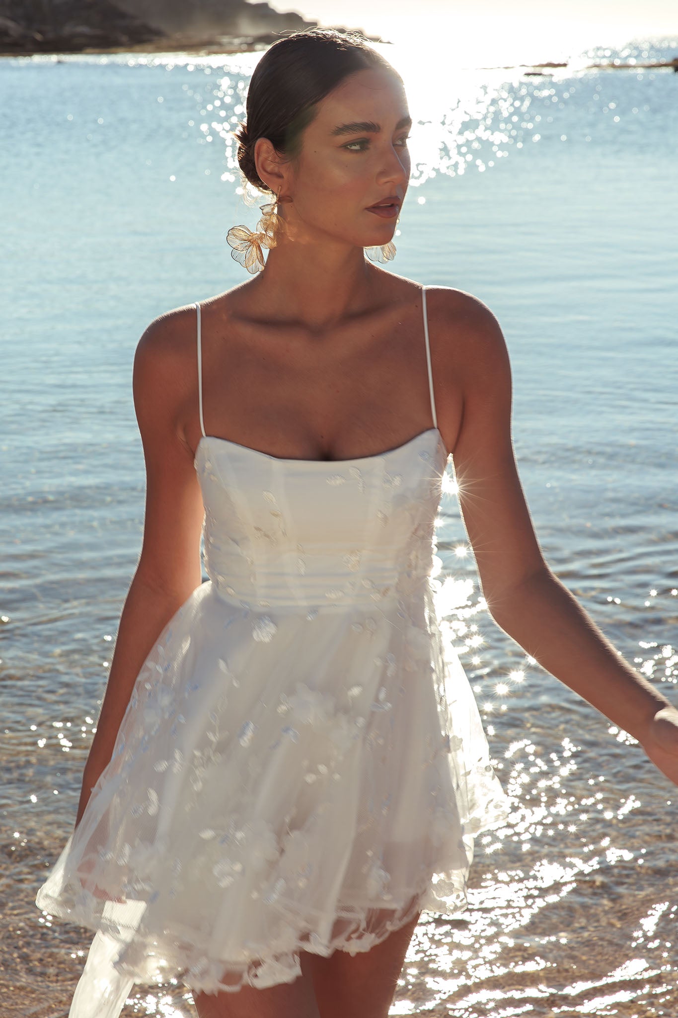 Athens Floral Bow Mini Dress White by Selfie Leslie Australia