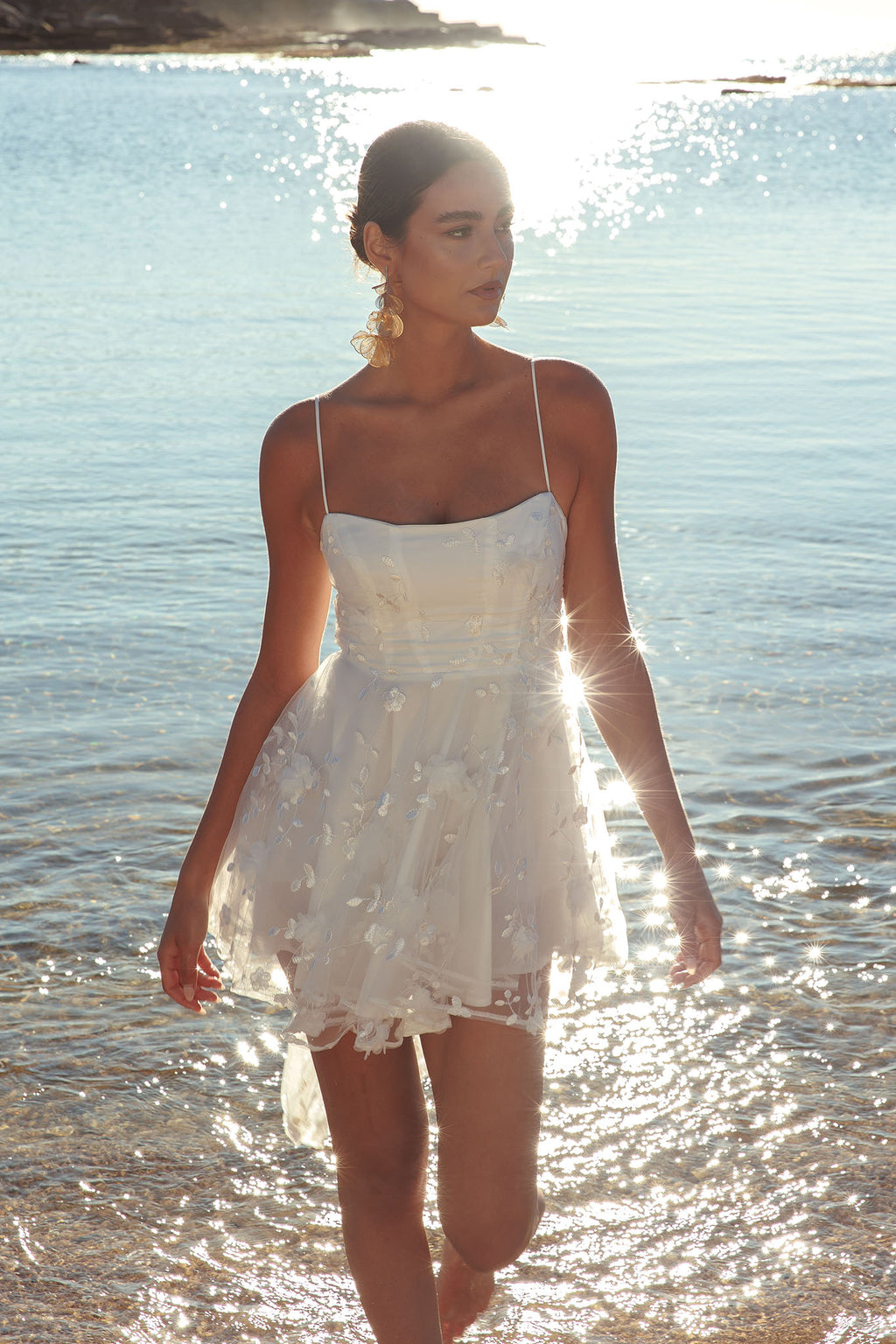 Athens Floral Bow Mini Dress White by Selfie Leslie Australia