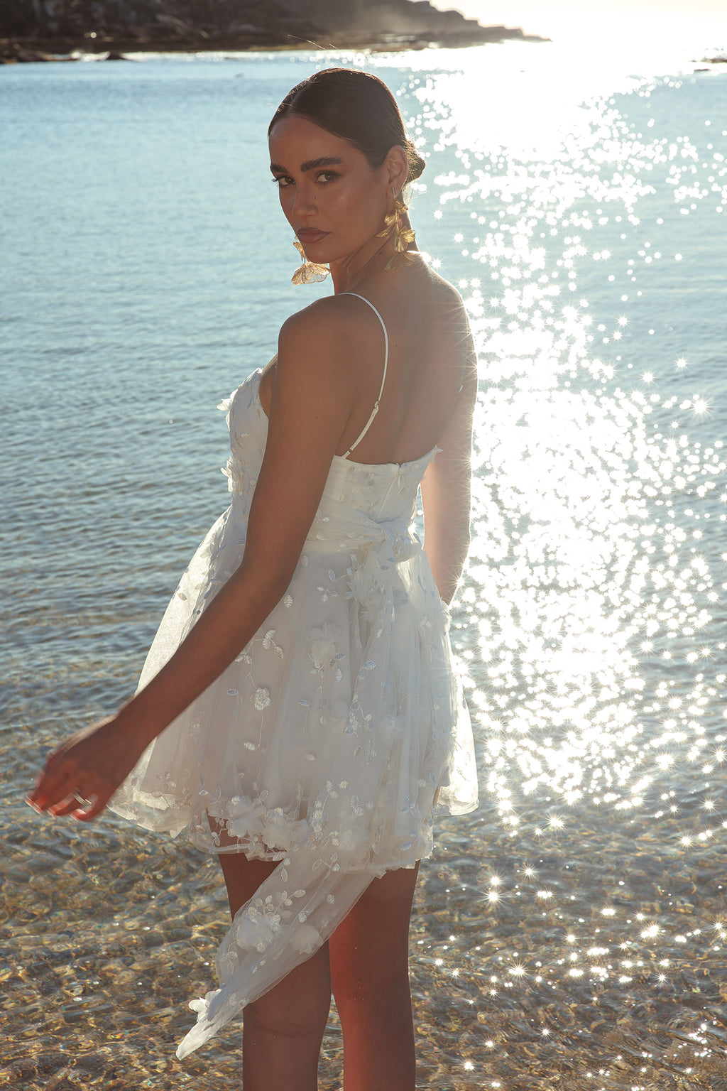 Athens Floral Bow Mini Dress White by Selfie Leslie Australia