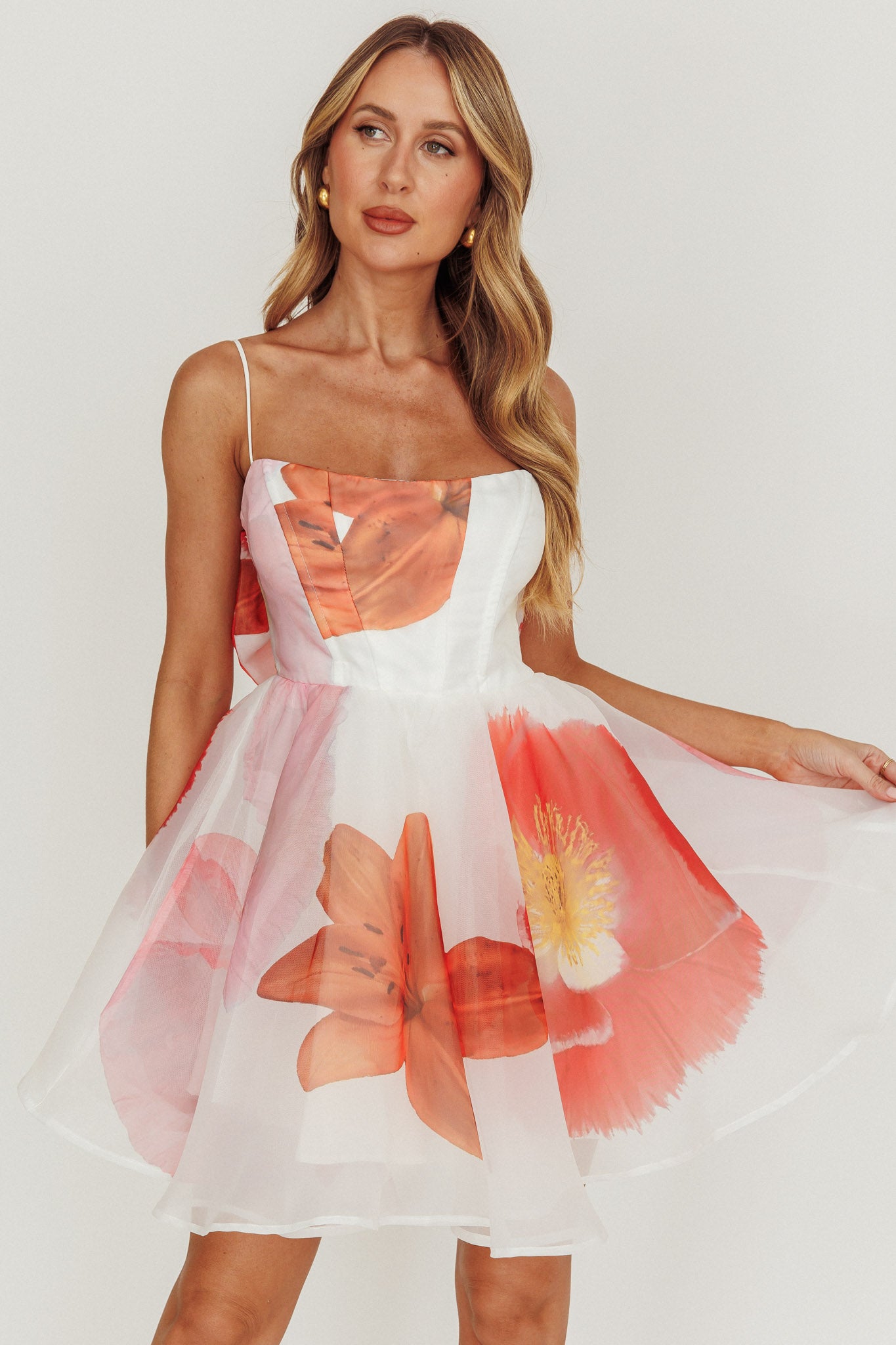 Athens Flared Bow Mini Dress Off White by Selfie Leslie Australia
