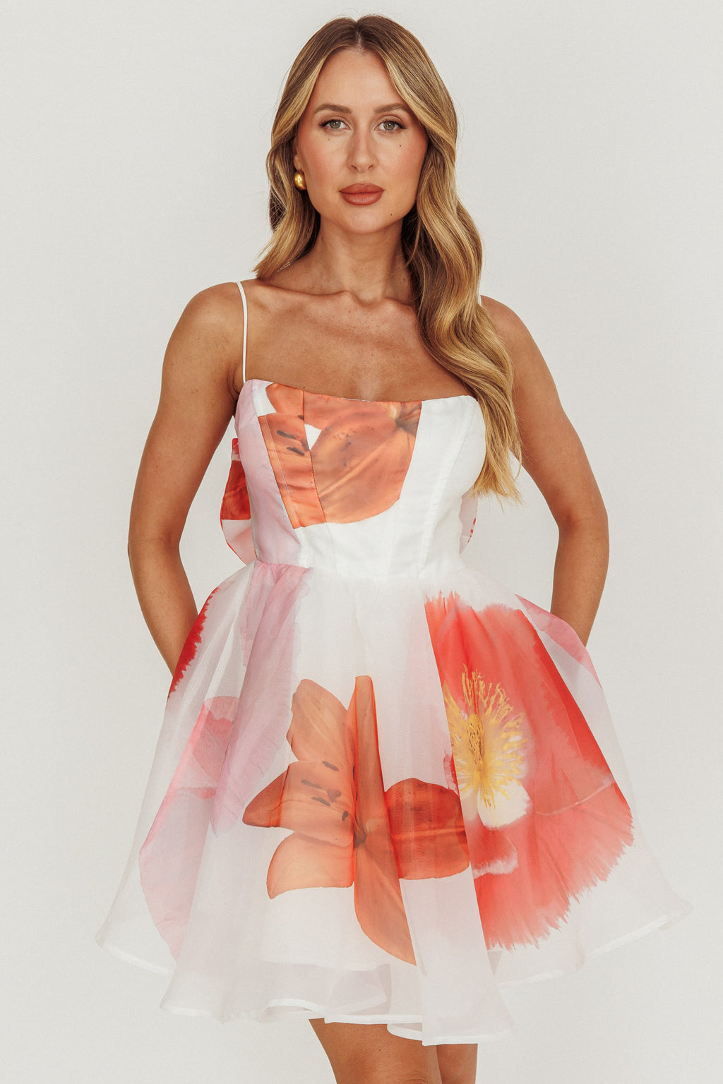 Athens Flared Bow Mini Dress Off White by Selfie Leslie Australia