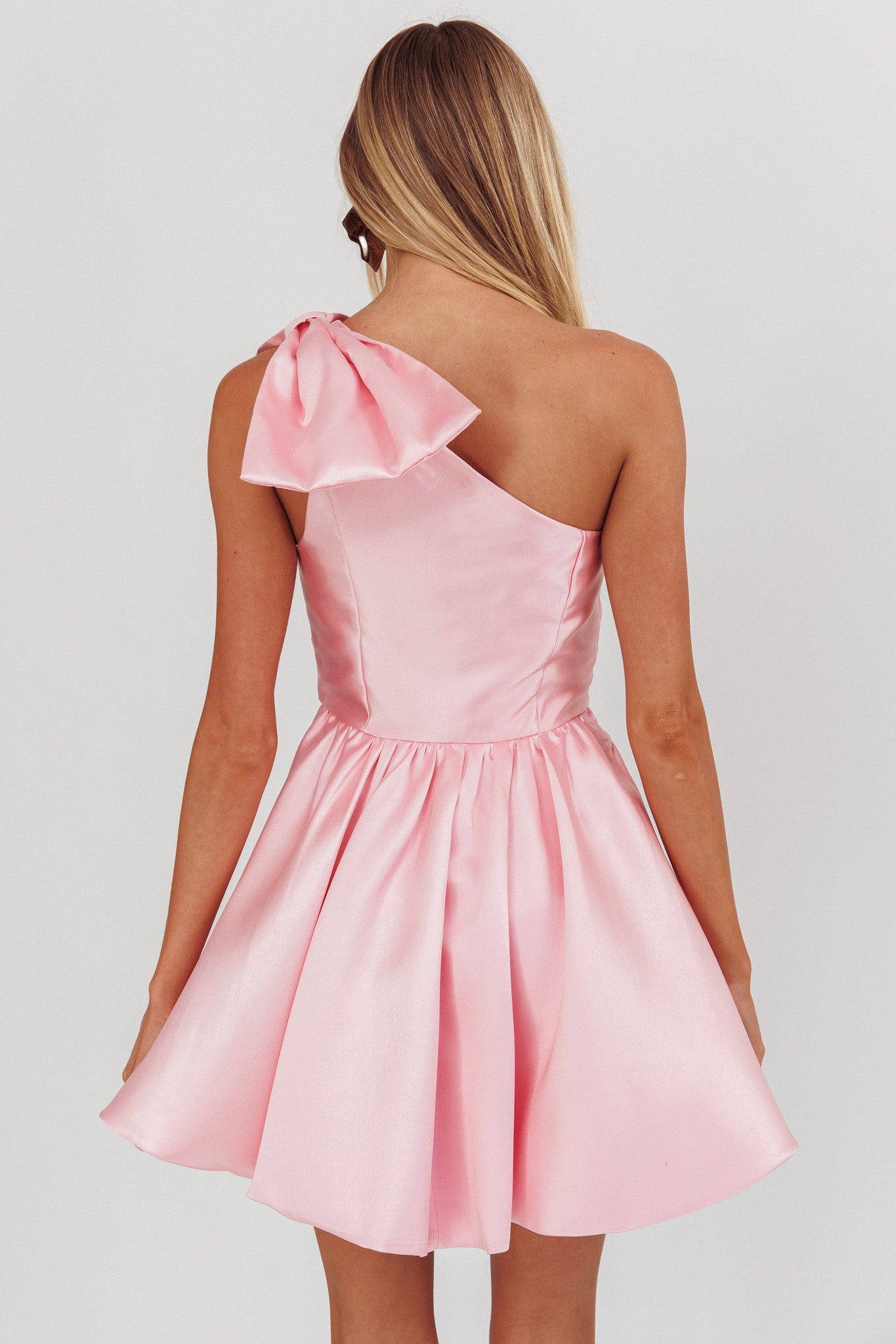Athens Shoulder Bow Bubble Hem Mini Dress Blush by Selfie Leslie Australia