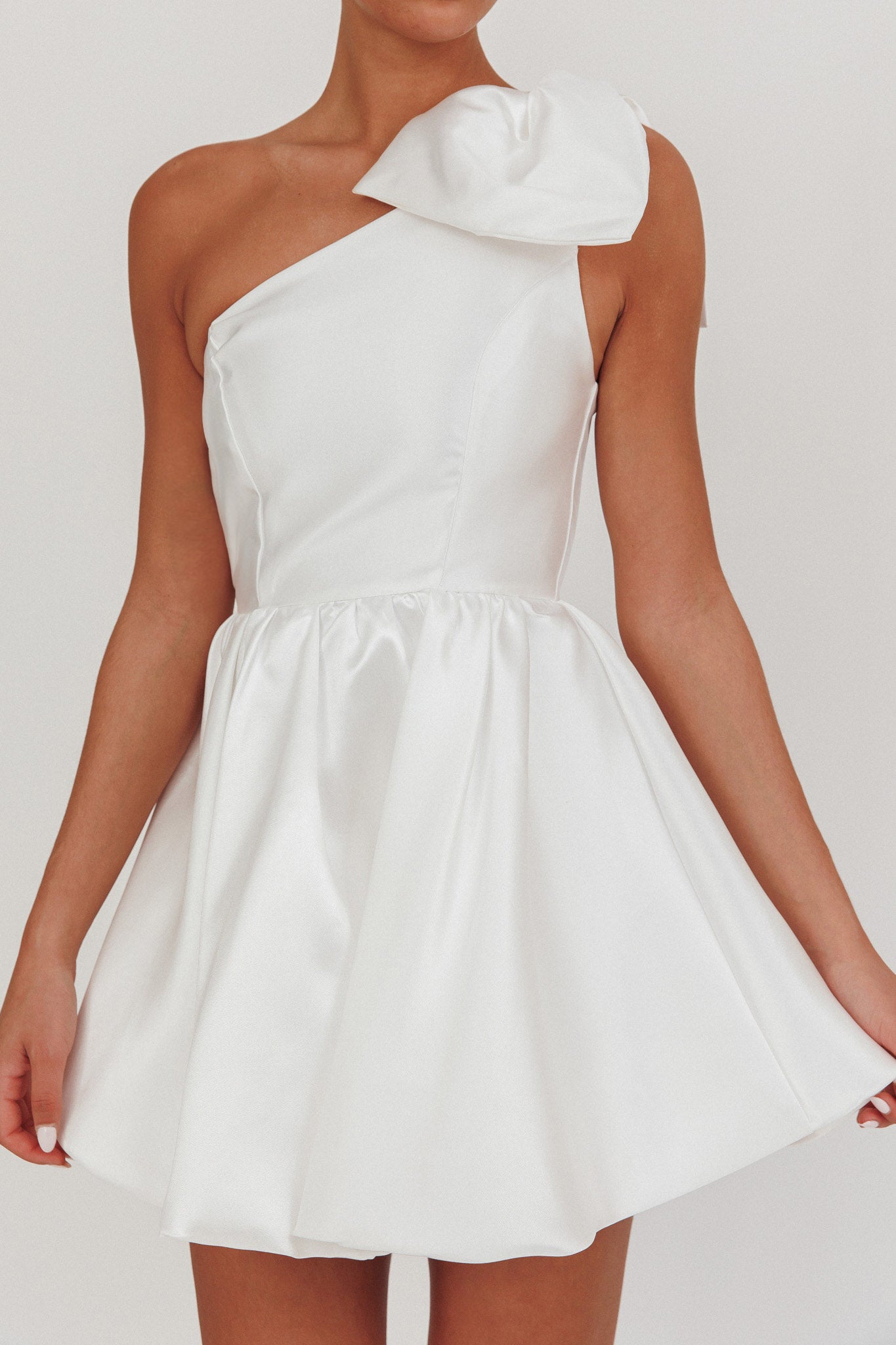 Athens Shoulder Bow Bubble Hem Mini Dress Off White by Selfie Leslie Australia