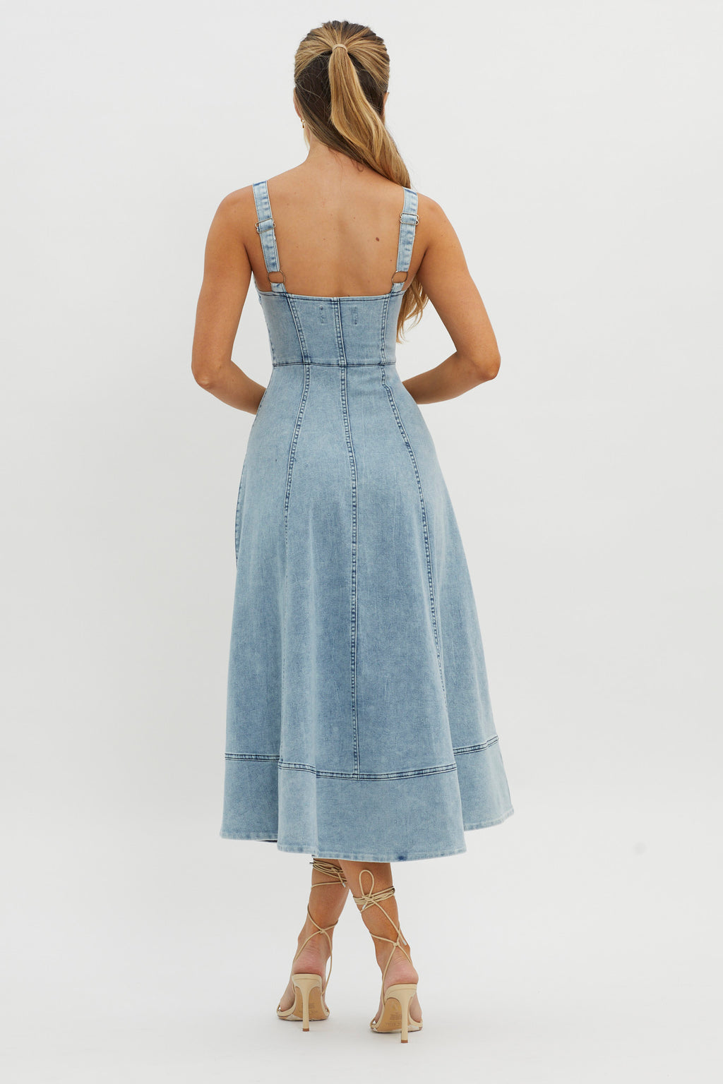 Emilio Pleated Bust A-Line Midi Dress Denim Blue by Selfie Leslie Australia