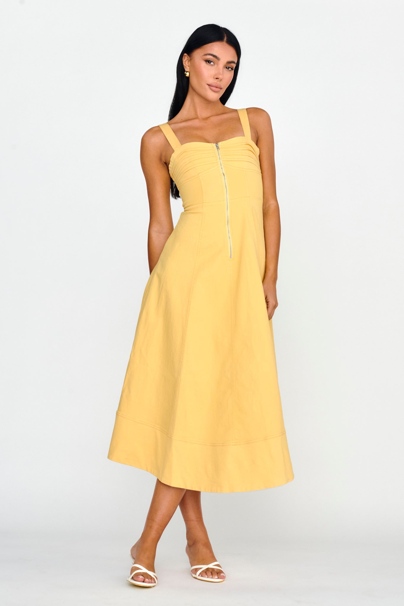 Emilio Pleated Bust A-Line Midi Dress Yellow by Selfie Leslie Australia