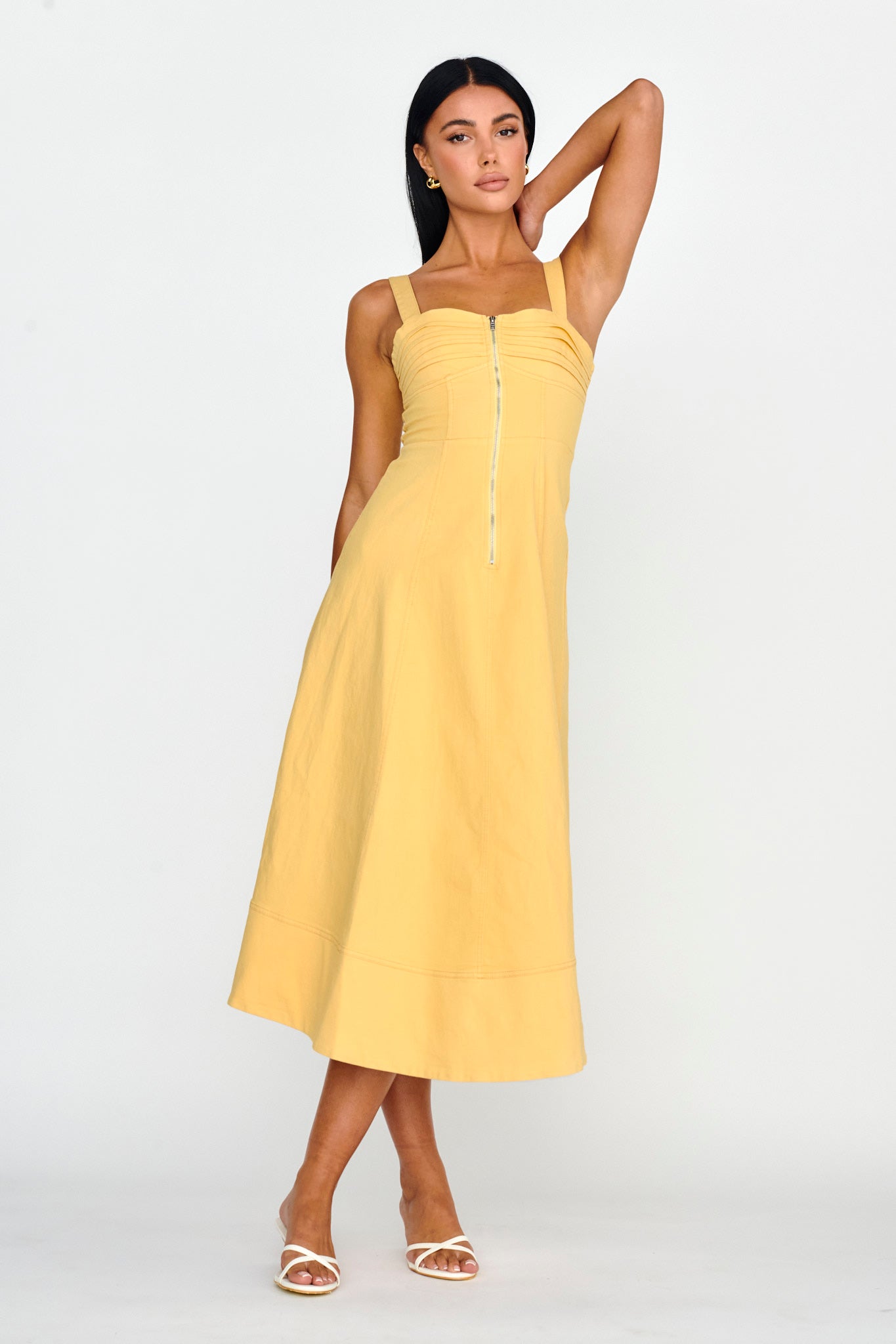 Emilio Pleated Bust A-Line Midi Dress Yellow by Selfie Leslie Australia