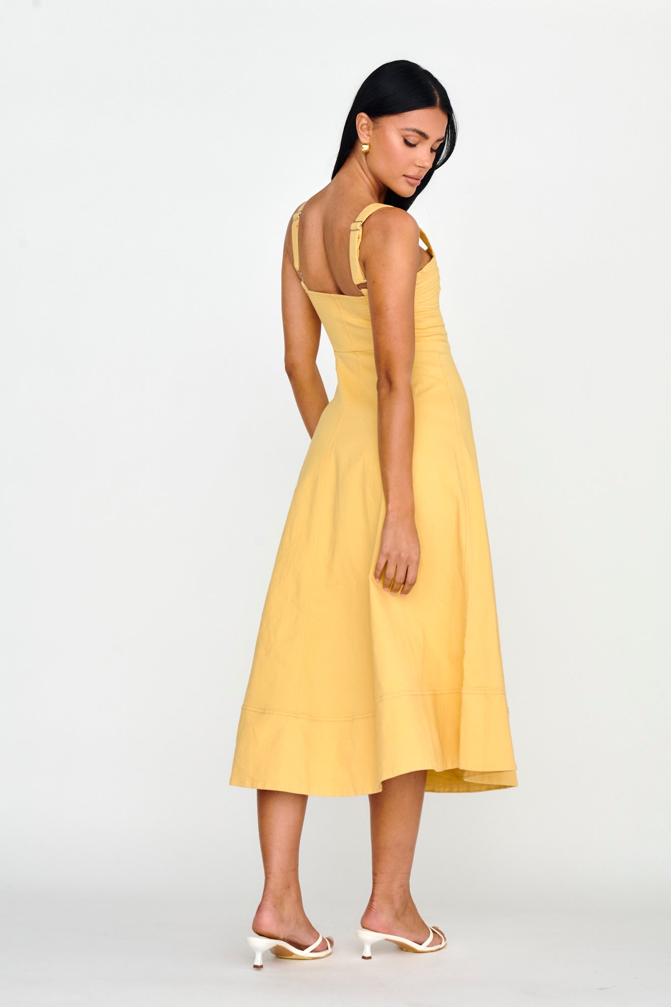 Emilio Pleated Bust A-Line Midi Dress Yellow by Selfie Leslie Australia