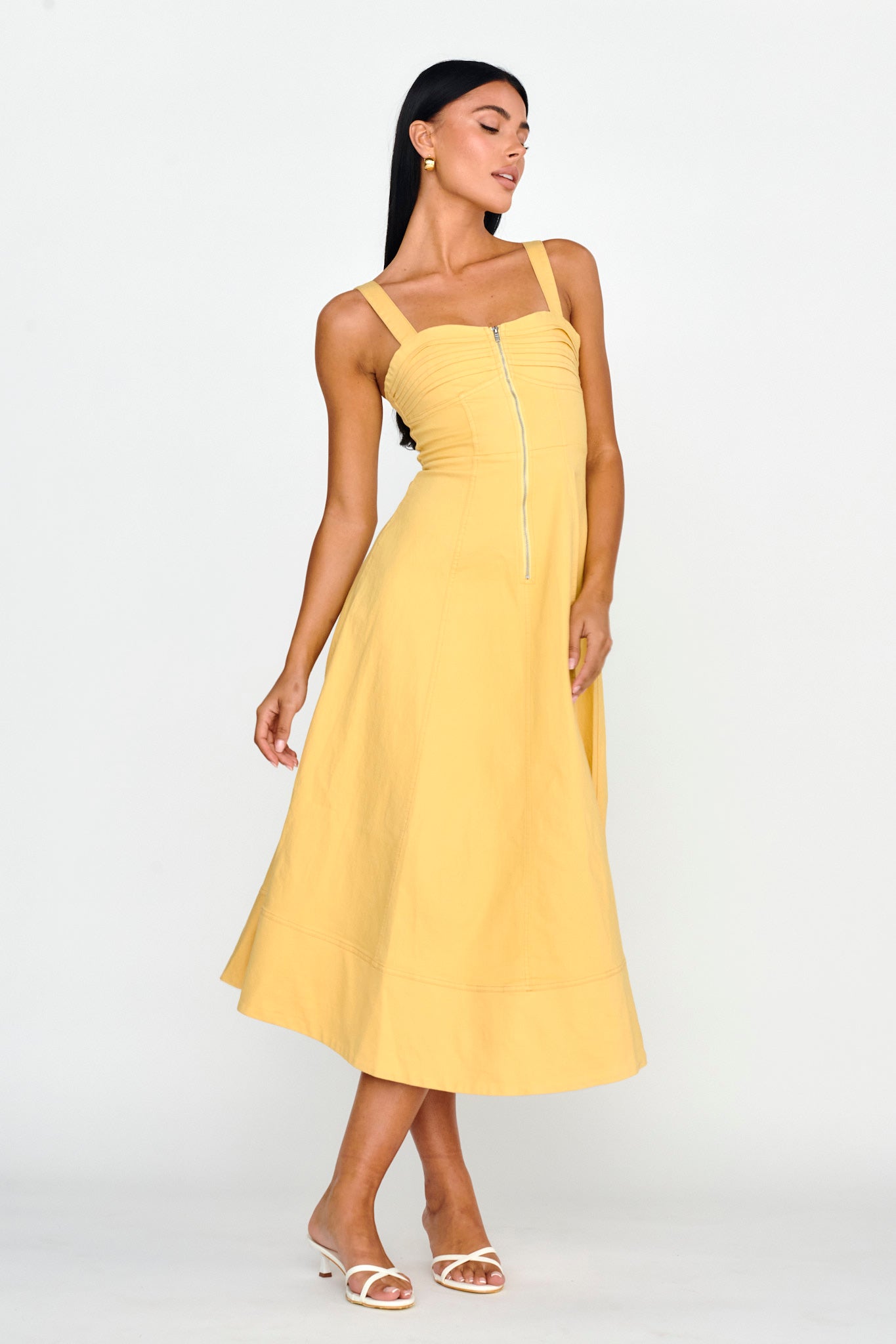 Emilio Pleated Bust A-Line Midi Dress Yellow by Selfie Leslie Australia