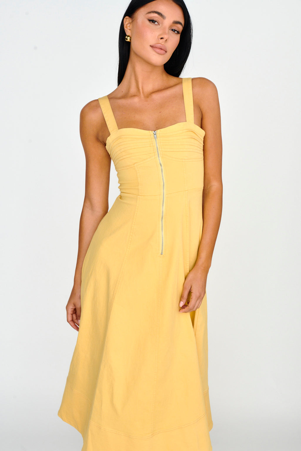 Emilio Pleated Bust A-Line Midi Dress Yellow by Selfie Leslie Australia
