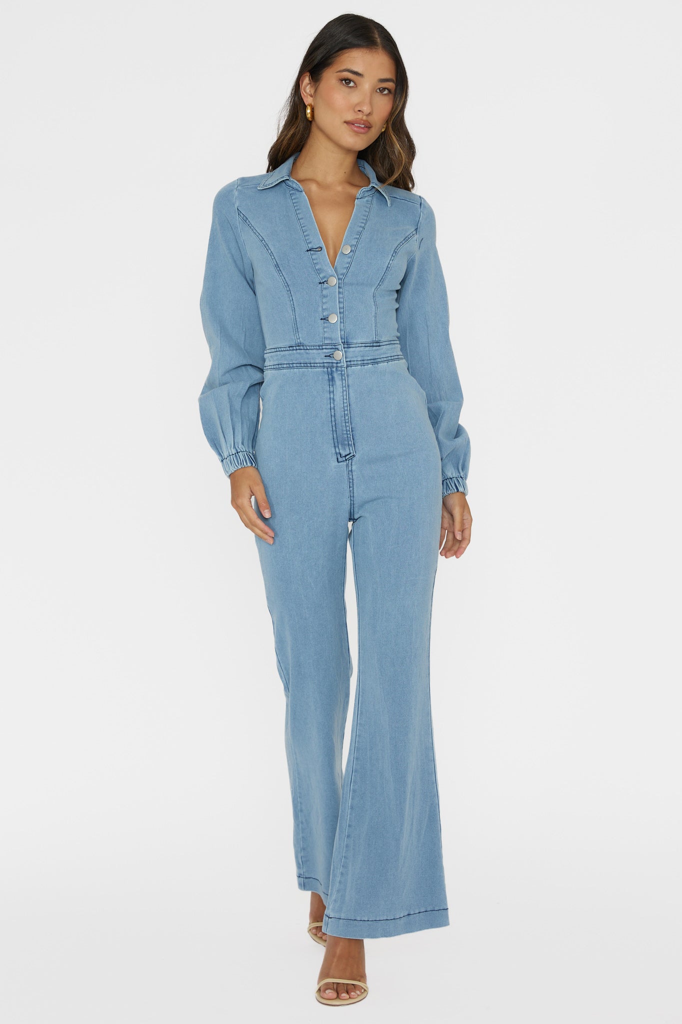 Emilio Long Sleeve Jumpsuit Denim Blue by Selfie Leslie Australia