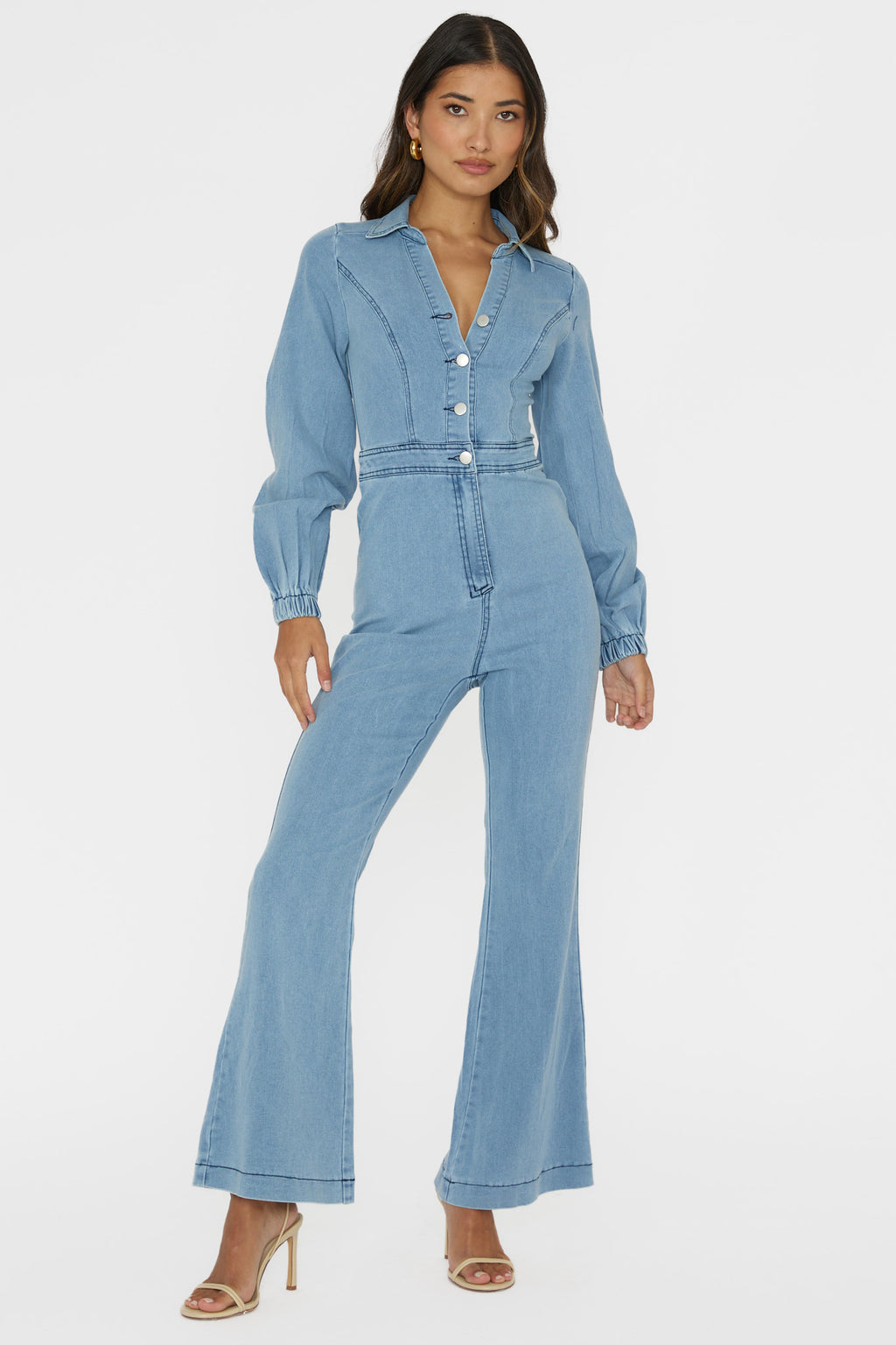 Emilio Long Sleeve Jumpsuit Denim Blue by Selfie Leslie Australia