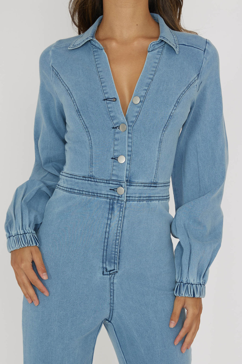 Emilio Long Sleeve Jumpsuit Denim Blue by Selfie Leslie Australia