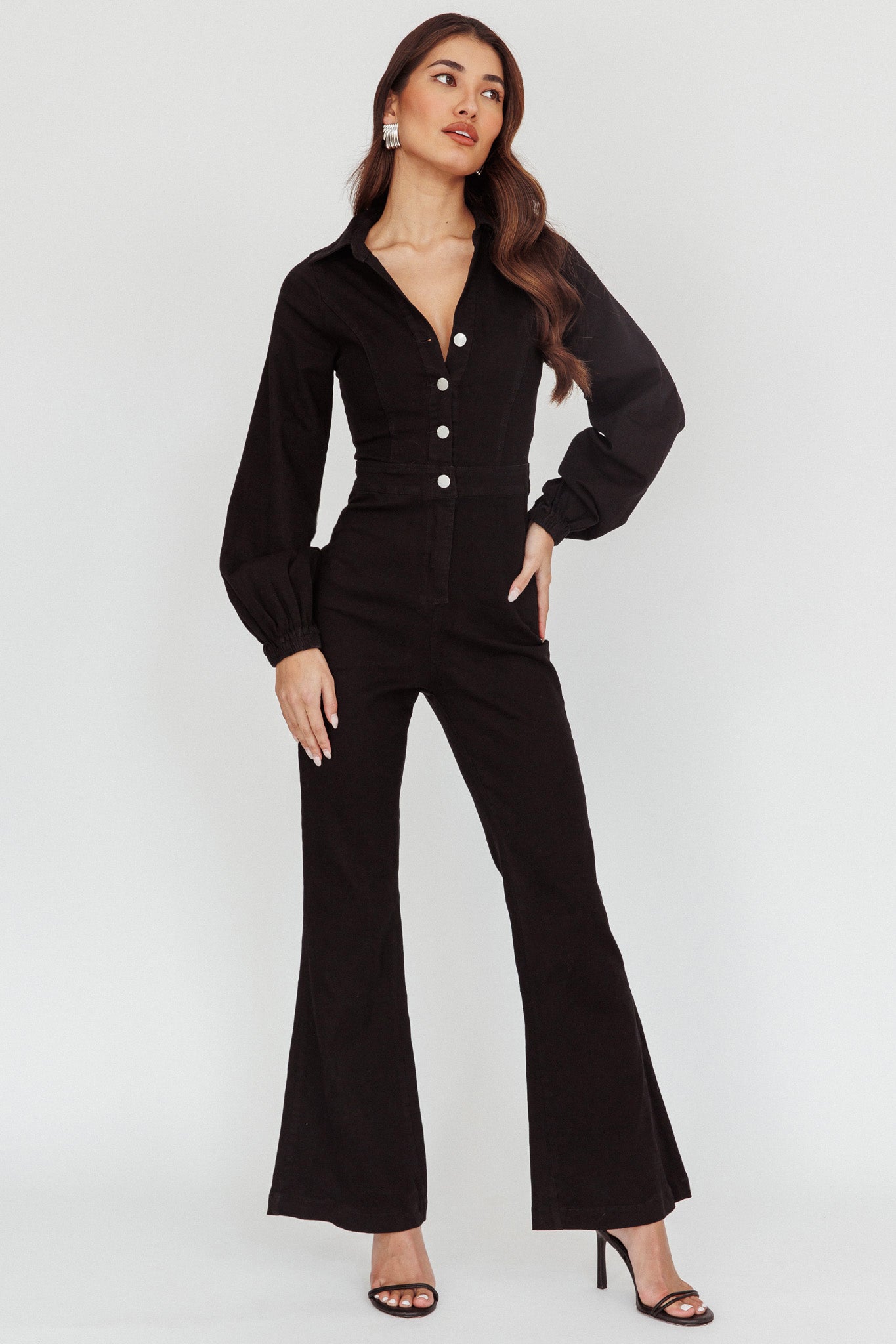 Emilio Long Sleeve Jumpsuit Denim Black by Selfie Leslie Australia