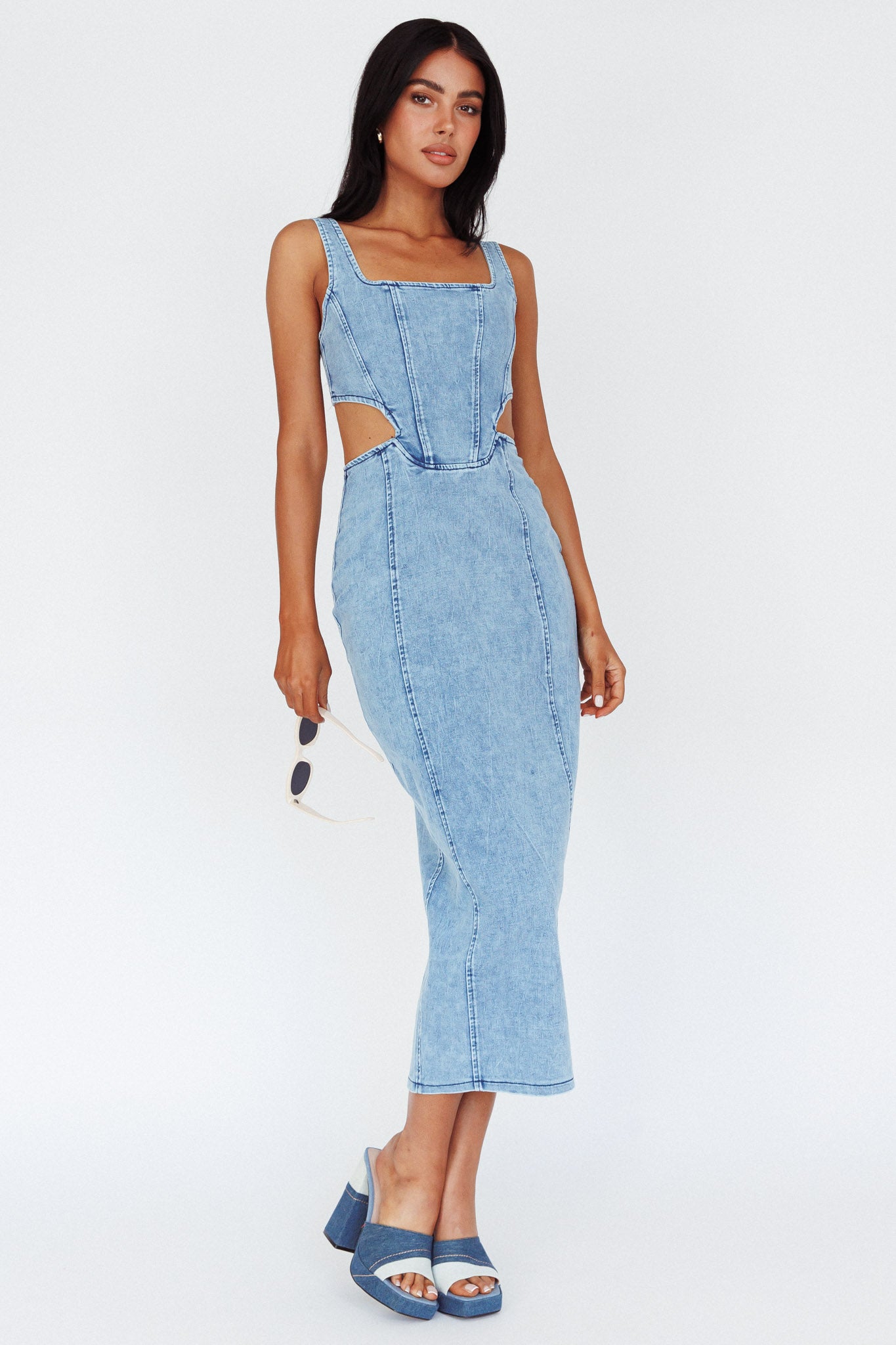 Kainani Cut-Out Waist Midi Dress Denim Blue by Selfie Leslie Australia